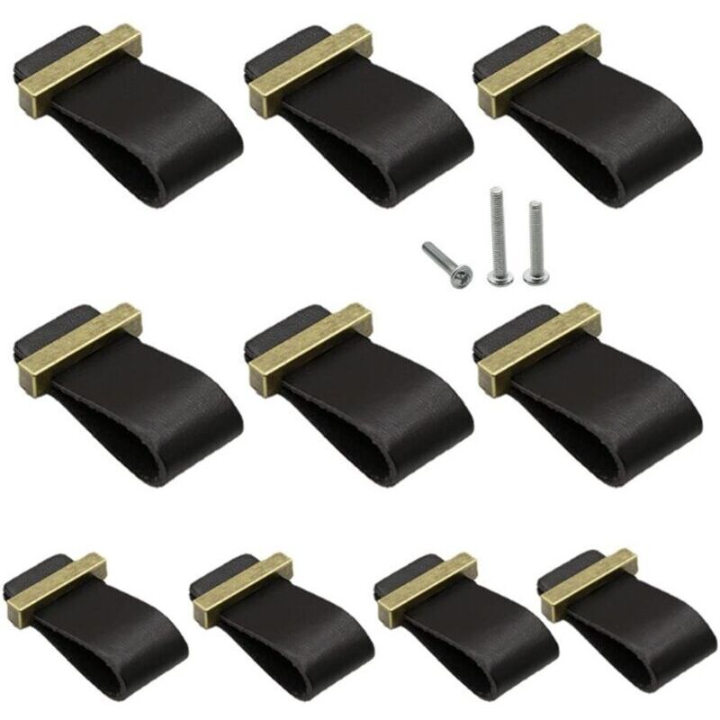 10 Stück Schwarze Leder-möbelgriffe. Schrankgriffe, Schubladengriffe, Kommodengriffe Aus Leder Mit Schrauben. Leder-schrankgriff. Küche Und Türen