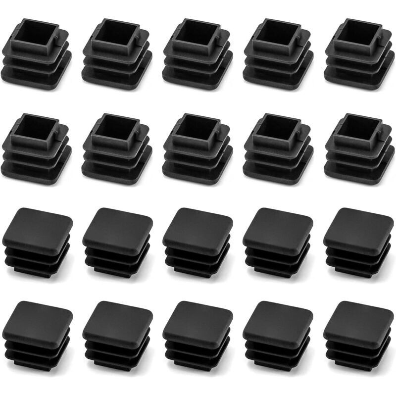20 Stück 2 X 2 Quadratische Schwarze Kunststoff-endkappen Für Rohre Und Stuhlbeine