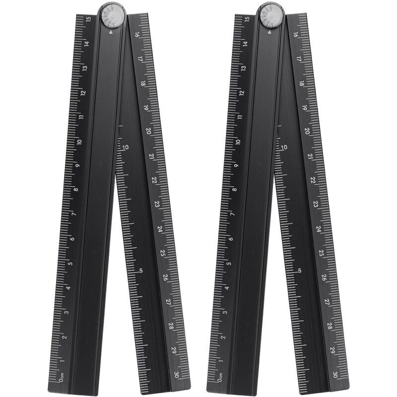 Set Mit 2 Klappbaren, 30 Cm Langen Linealen Aus Aluminiumlegierung – Klappbarer Winkelmesser – Geometrisches Messwerkzeug Mit Winkellinie Für Architekten, Künstler Und Bürogebrauch. Schwarz.