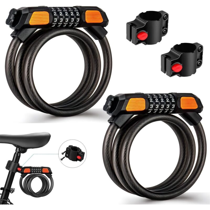 2er-set Fahrradschlösser. Leichtes Zahlenschloss. Hohe Sicherheit. Wasserdicht Und Mit Einstellbarem Zahlencode. Ideal Als Geschenk. Für Mountainbikes Und Motorräder. Schwarz, 120