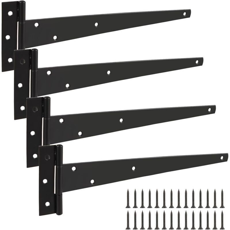 Satz Mit 4 Schwarzen T-scharnieren Aus Metall, 327 Mm, Mit Rostbeständiger Pulverbeschichtung, Für Gartentüren, Lagertüren Und Scheunentüren