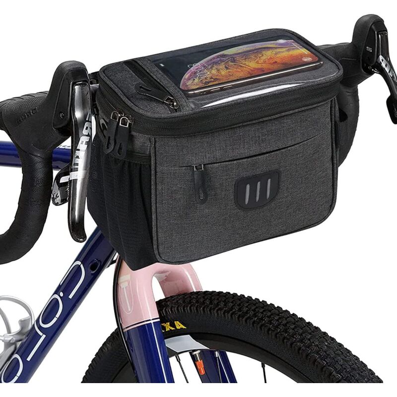 5-liter-fahrradlenkertasche. Wasserdichte Fronttasche. Großer Korb Mit Handyhalterung Für Rennräder Und E-bikes. Schwarz. 22 X 17 X 14 Cm