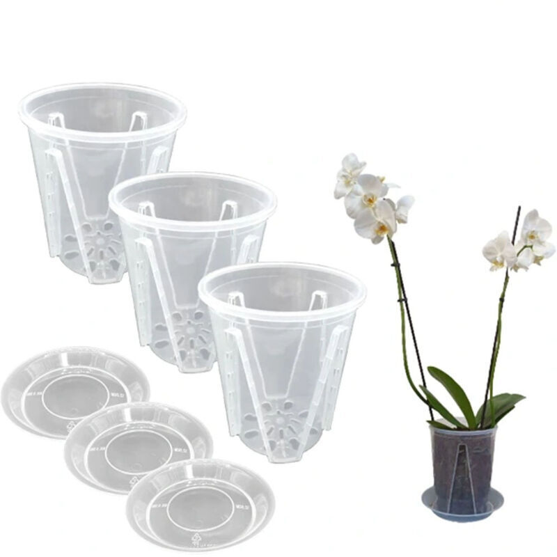 Set Mit 3 Transparenten, Stabilen Orchideentöpfen Aus Kunststoff, 16 Mm Durchmesser