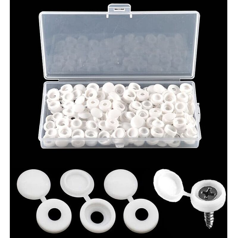 100 Stück Kunststoff-schraubkappen. Klappbare Schraubenabdeckungen Für 6/8"-schrauben. Mit Aufbewahrungsbox. Aufsteckbare Schraubenabdeckungen Für Möbel, Schränke Und Regale. Weiß.