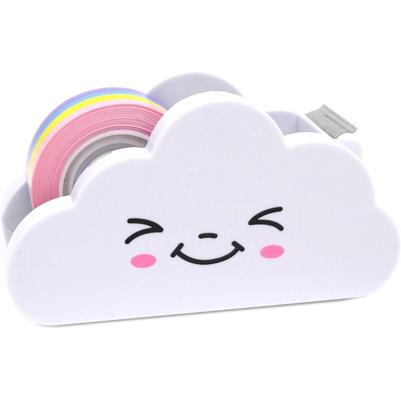 Tisch-klebebandabroller. Lustiger Wolken-klebebandabroller. Kleiner Abroller Mit Einer Regenbogen-klebebandrolle Für Schüler, Weiß.