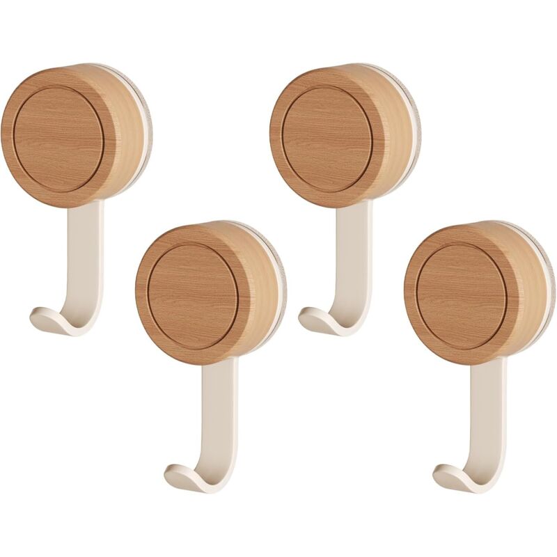 Saugnapfhaken Für Bad Und Küche. 4er-set Selbstklebende Holzhaken. Wiederverwendbare Klebehaken. Deckenhaken Zur Befestigung Ohne Bohren Für Bad Und Küche (weiß).