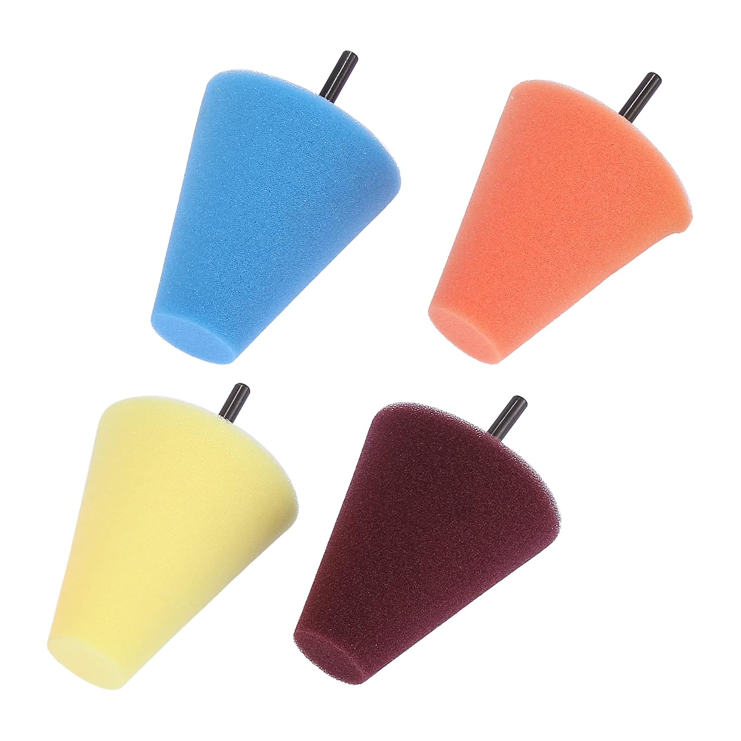 Set Mit 4 Schwammpolierpads Für Autofelgen, Konische Form, Vier Farben (grob Gelb, Grob Rot, Mittel Blau, Fein Orange)