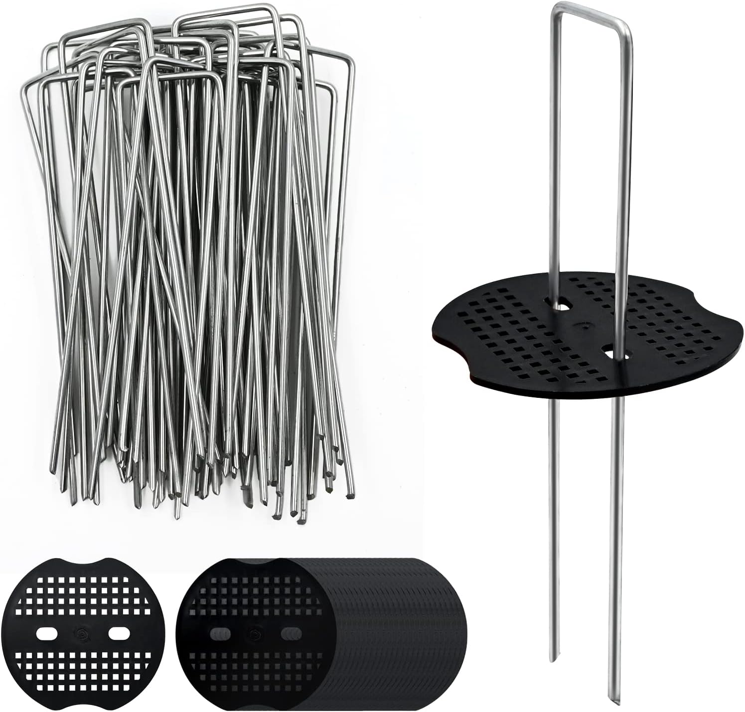 40 Befestigungsnägel Für Unkrautvlies Mit 40 Unterlegscheiben, 15 Cm Lange, Verzinkte U-förmige Gartennägel Aus Stahl, Klammern Für Unkrautvlies Zum Campen, Unkrautvlies, Geotextil, Plane