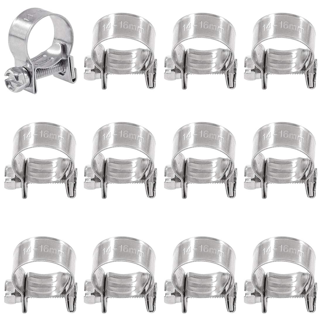 Set Mit 12 Schlauchschellen Aus Edelstahl 304, 14 Mm Bis 16 Mm, Für Kraftstoffeinspritzschläuche, Perfekt Für Anwendungen In Der Automobil-, Landwirtschafts-, Fabrik- Und Bauindustrie.