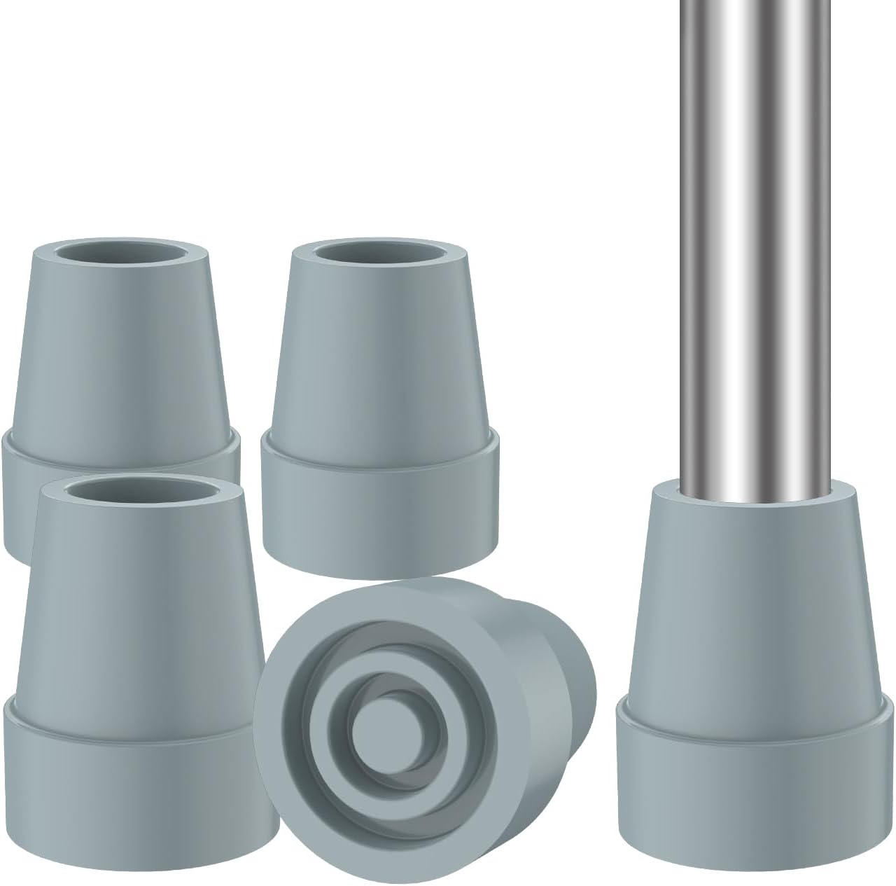 Gehstockspitzen (4er-set), Rutschfest Und Stabil, 22 Mm Durchmesser, Ersatzspitzen Für Gehstöcke Und Krücken, Hochfester Gummi Mit Carbonverstärkung, Grau
