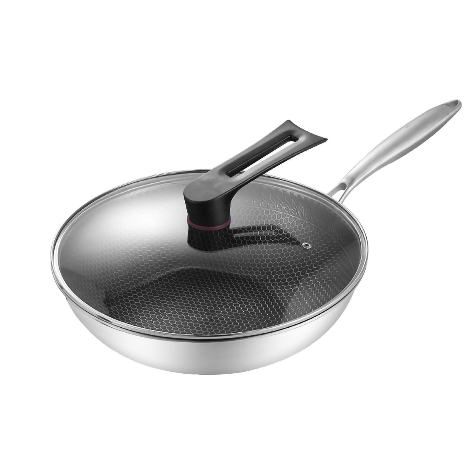 Doppelseitiger Wok Aus Edelstahl Mit Dreilagiger Waben-antihaftbeschichtung, Leicht Zu Reinigen, Zum Kochen, 34 Cm (mit Deckel, Ohne Griffe)