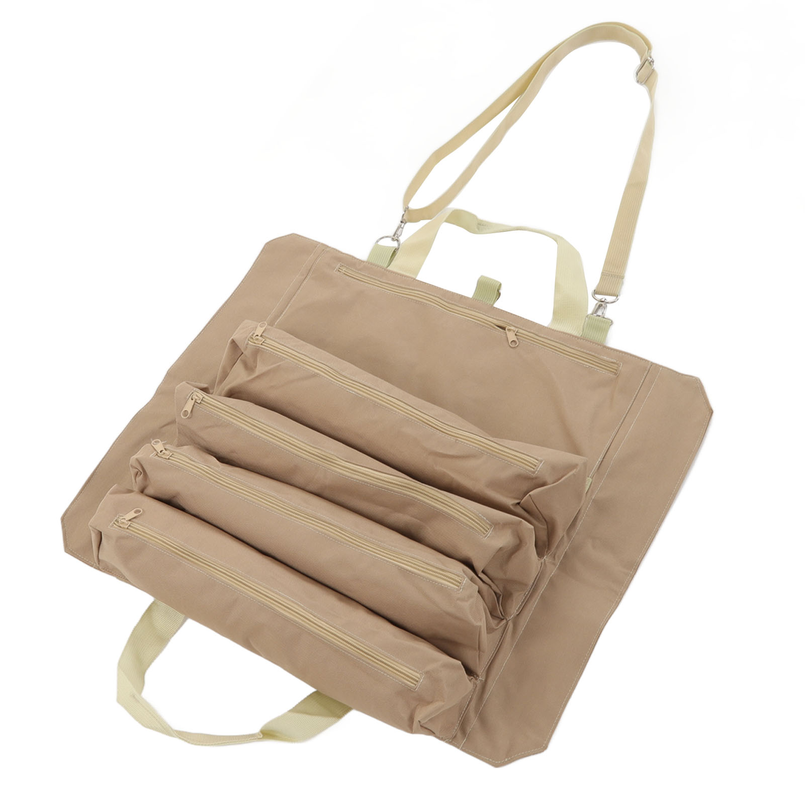 Beigefarbene, Faltbare Werkzeugtasche Mit Rollen, Mehrere Fächer Für Schlüssel, Faltbar Und Tragbar