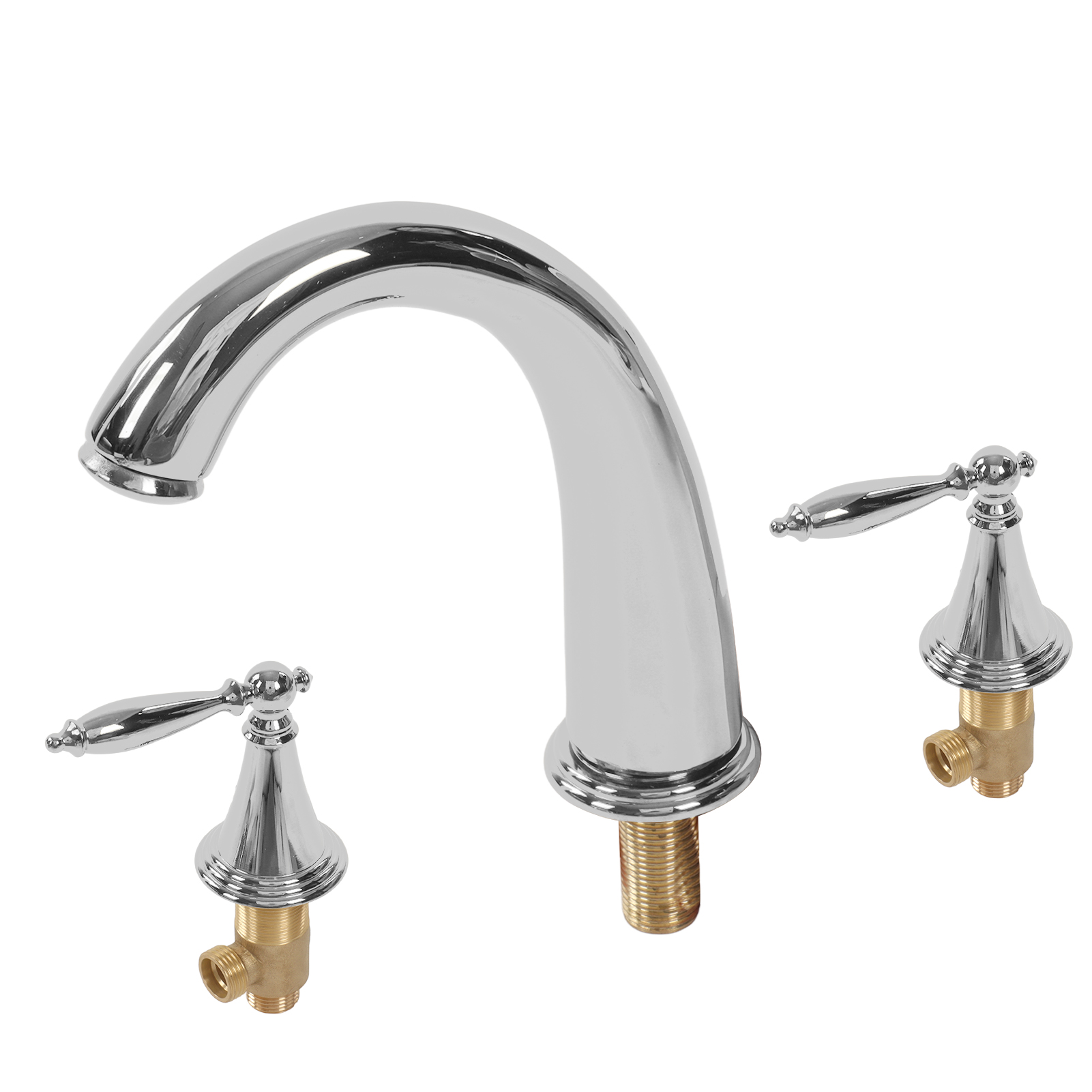 3-loch-waschtischarmatur Mit Zwei Griffen, Massives Kupfer, Europäischer Stil, Silberfarben, Für Badezimmer.