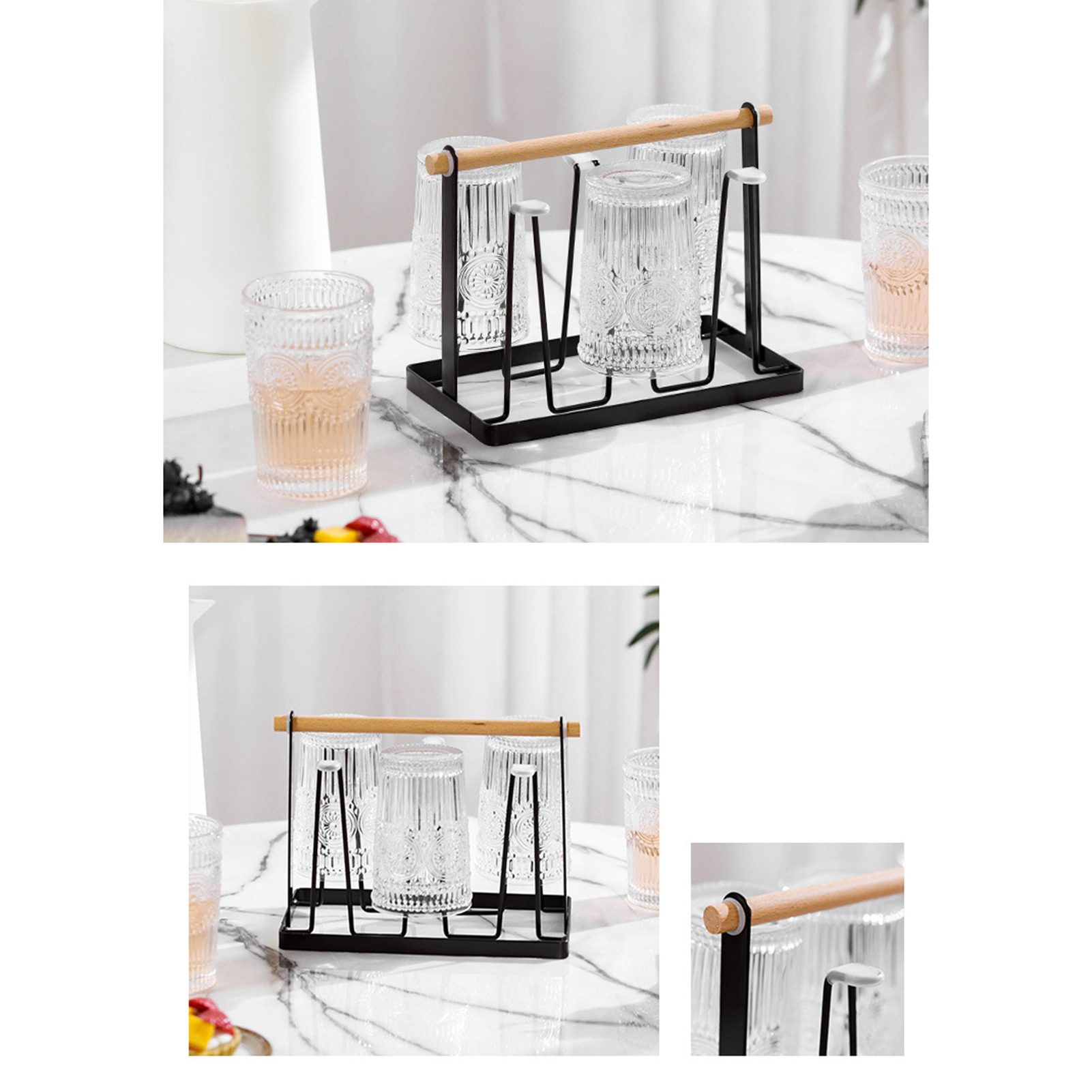 Wandmontierter Becherhalter Mit 6 Holzhaken, Bronzefarbenes Eisen, Platzsparend, 13 X 23,5 X 18,5 Cm, Becherorganizer Für Küche Oder Büro