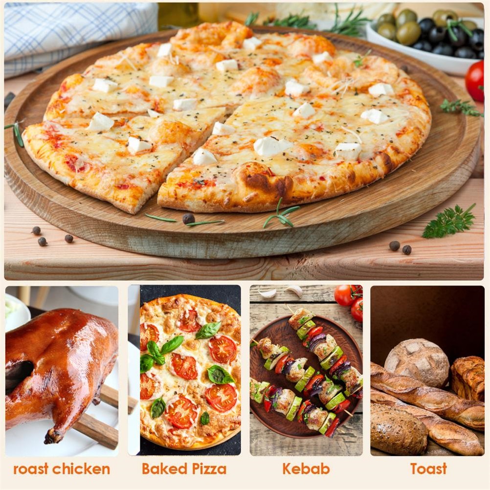 Set Aus 1 Keramik-pizzastein Mit Holzschieber, Temperaturbeständig Für Backofen Und Grill