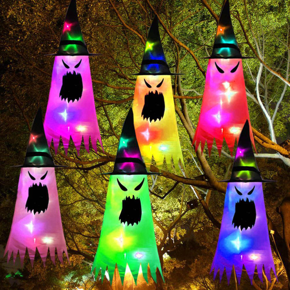 Set Mit 10 Led-lichtern In Form Von Geistern Und Hexenhüten Für Halloween, Als Hängedekoration Für Den Außenbereich, Z. B. Für Bäume, Veranda Und Garten.