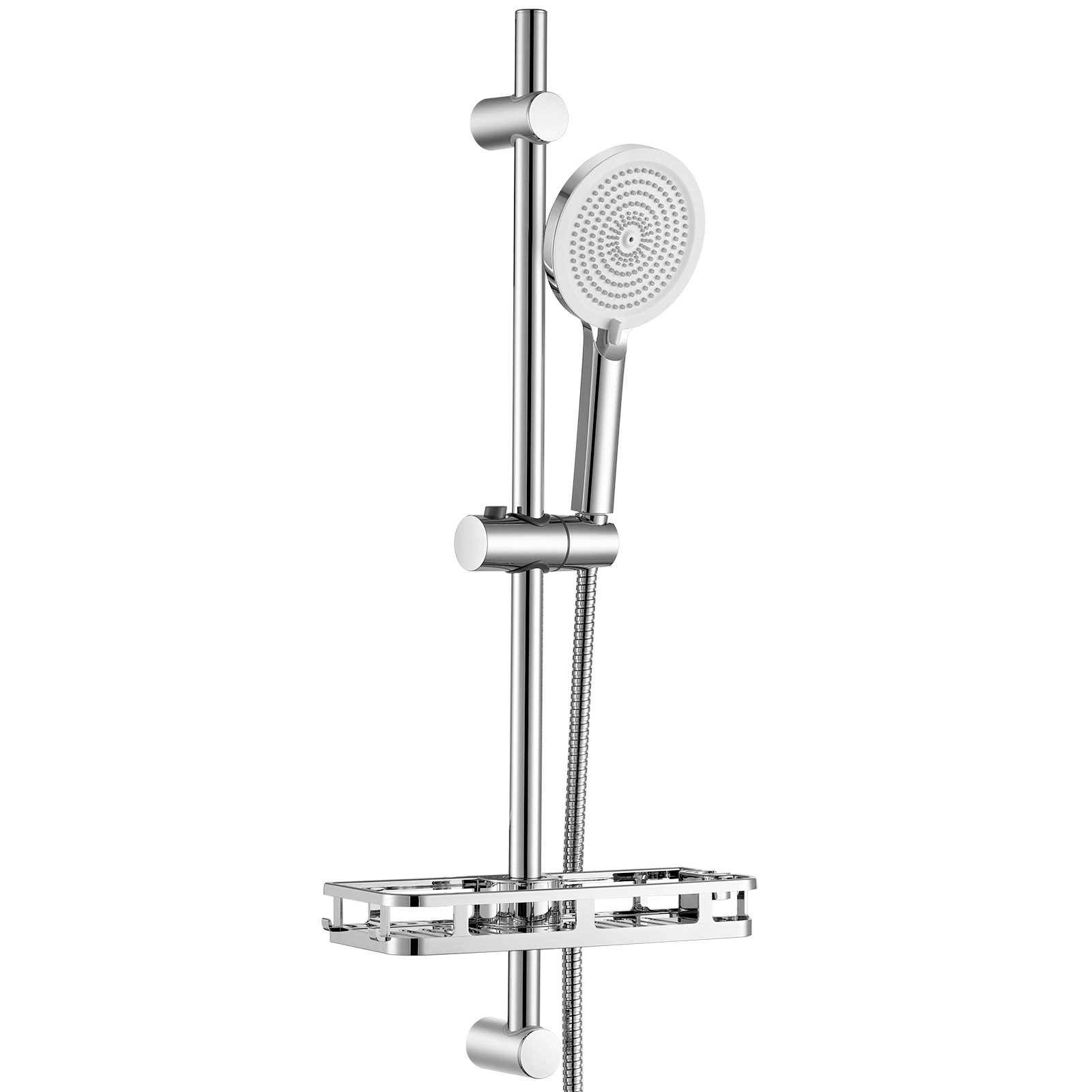 Auralum Max Duschstangen-set Mit Ablage Und 4-funktionen-handbrause, Flexiblem Schlauch – 70 Cm Edelstahl Brausestangegarnitur, Verchromt