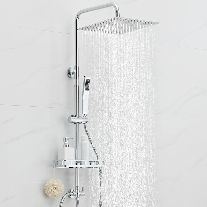 Regendusche Duschsystem Ohne Armatur Chrom, Eckig 30x30 Cm Großer Duschkopf,duschset Mit Ablage Edelstahl Duschsystem,verstellbare Duschsäule Ohne Thermostat Duschset