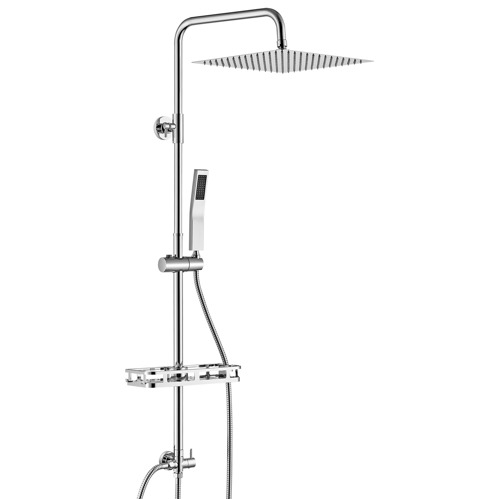 Regendusche Ohne Armatur Chrom, Duschsystem Edelstahl Duschset Mit Ablagen,verstellbare Duschsäule Duschset Eckig 30x30 Cm Überkopfbrause Für Badezimmer