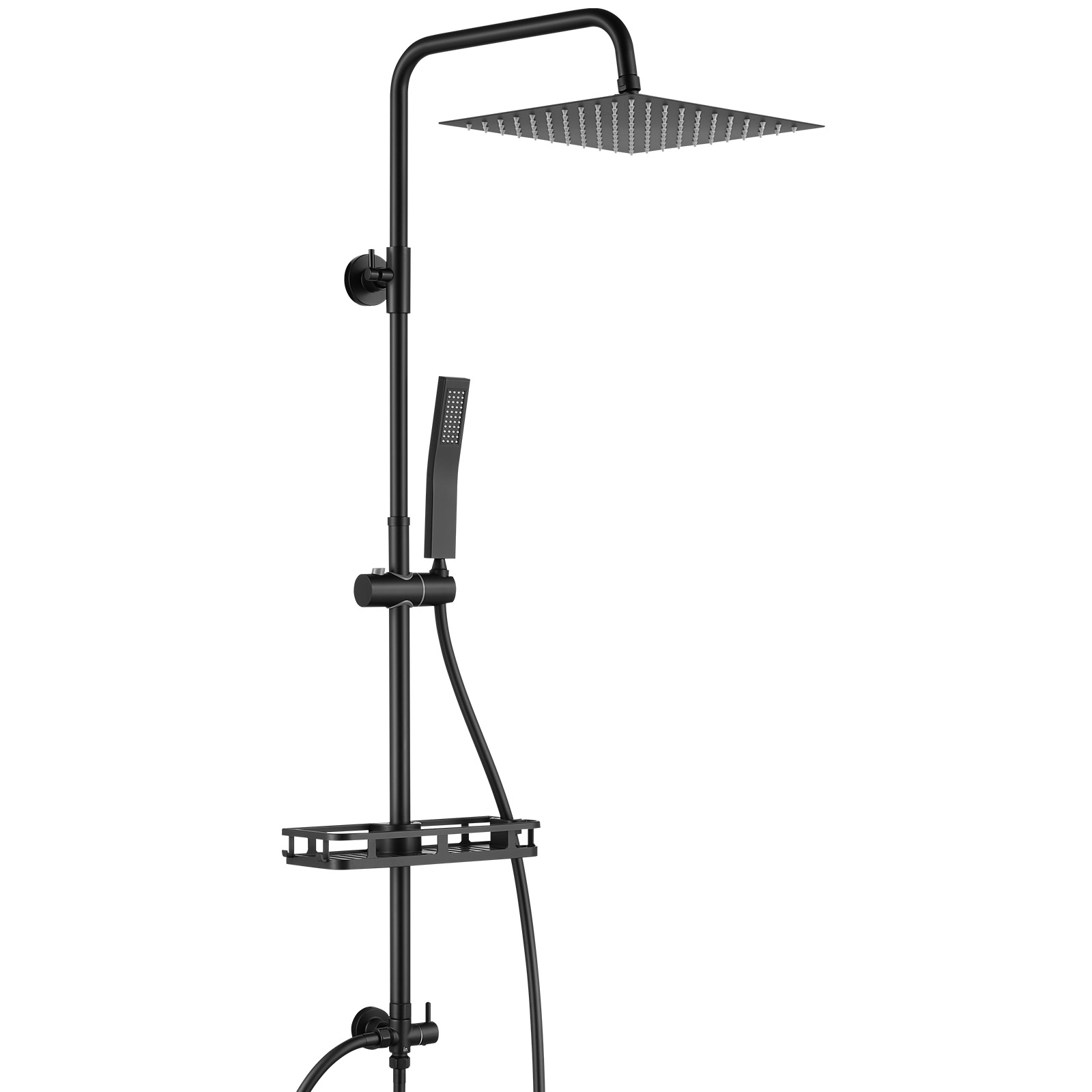 Regendusche Duschsystem Ohne Armatur, Mit Handbrause Duschsäule Duscharmatur ,25 Cm Quadratischer Überkopfbrause, Mit Ablagen,verstellbare Duschsäule,schwarz
