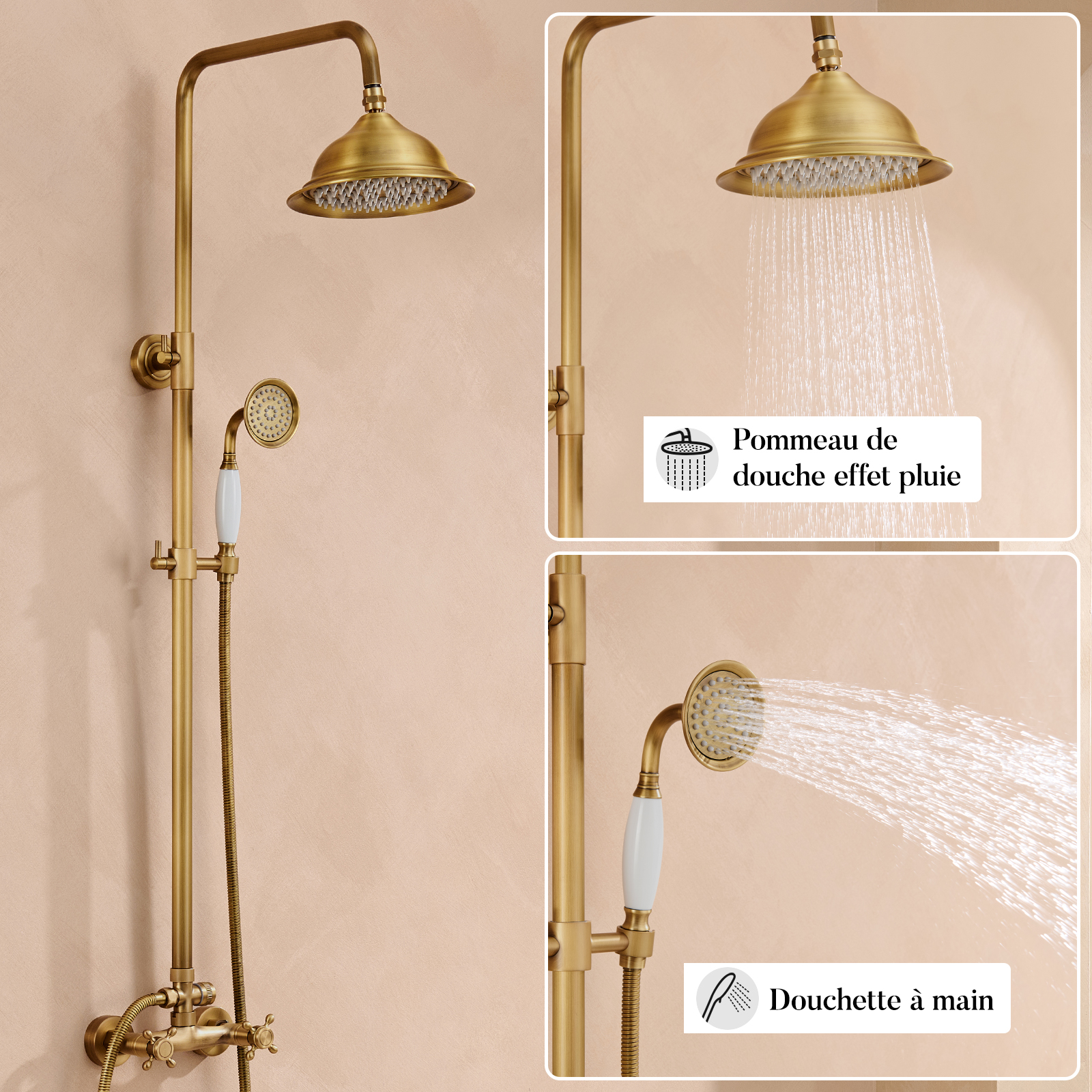 Gold Verstellbares Duschset Duscharmatur Retro Bad Duschsystem Regendusche Mit Handbrause Duschsystem Mit 20 Schwenkduschkopf Mit Regendusche Handbrause Messing