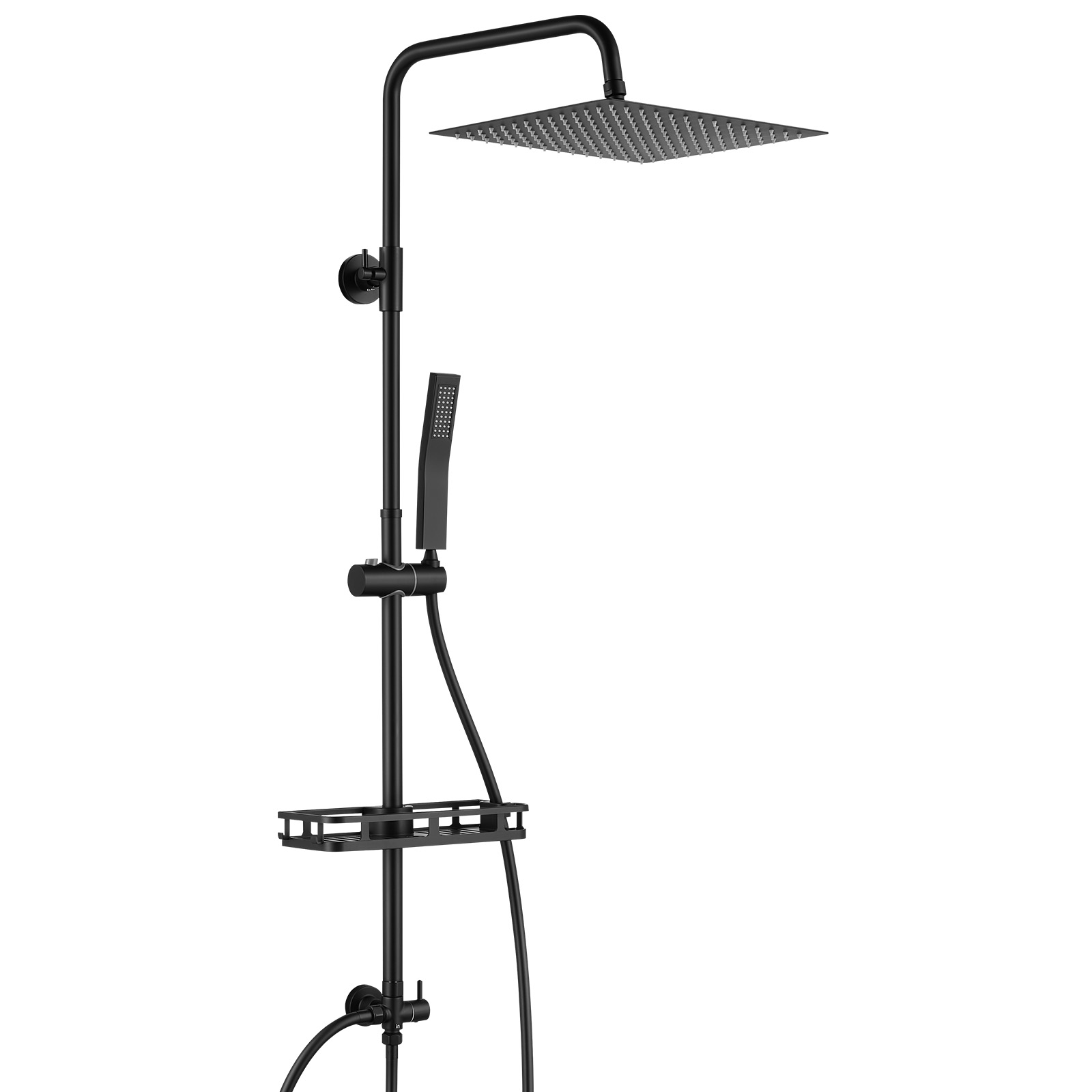 Regendusche Ohne Armatur Schwarz, Duschsystem Edelstahl Duschset Mit Ablagen,verstellbare Duschsäule Duschset Eckig 30x30 Cm Überkopfbrause Für Badezimmer