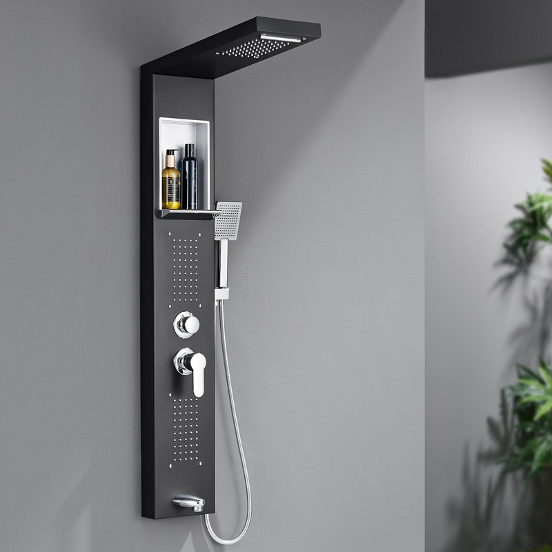 Auralum Duschpaneel Hydromassage-duschsäule Vier Wasserfunktionen ,wandpaneel Schwarz Edelstahl Duschset Mit 4 Massagedüsen Regendusche, Hydromassage Und Handbrause Für Badezimmer