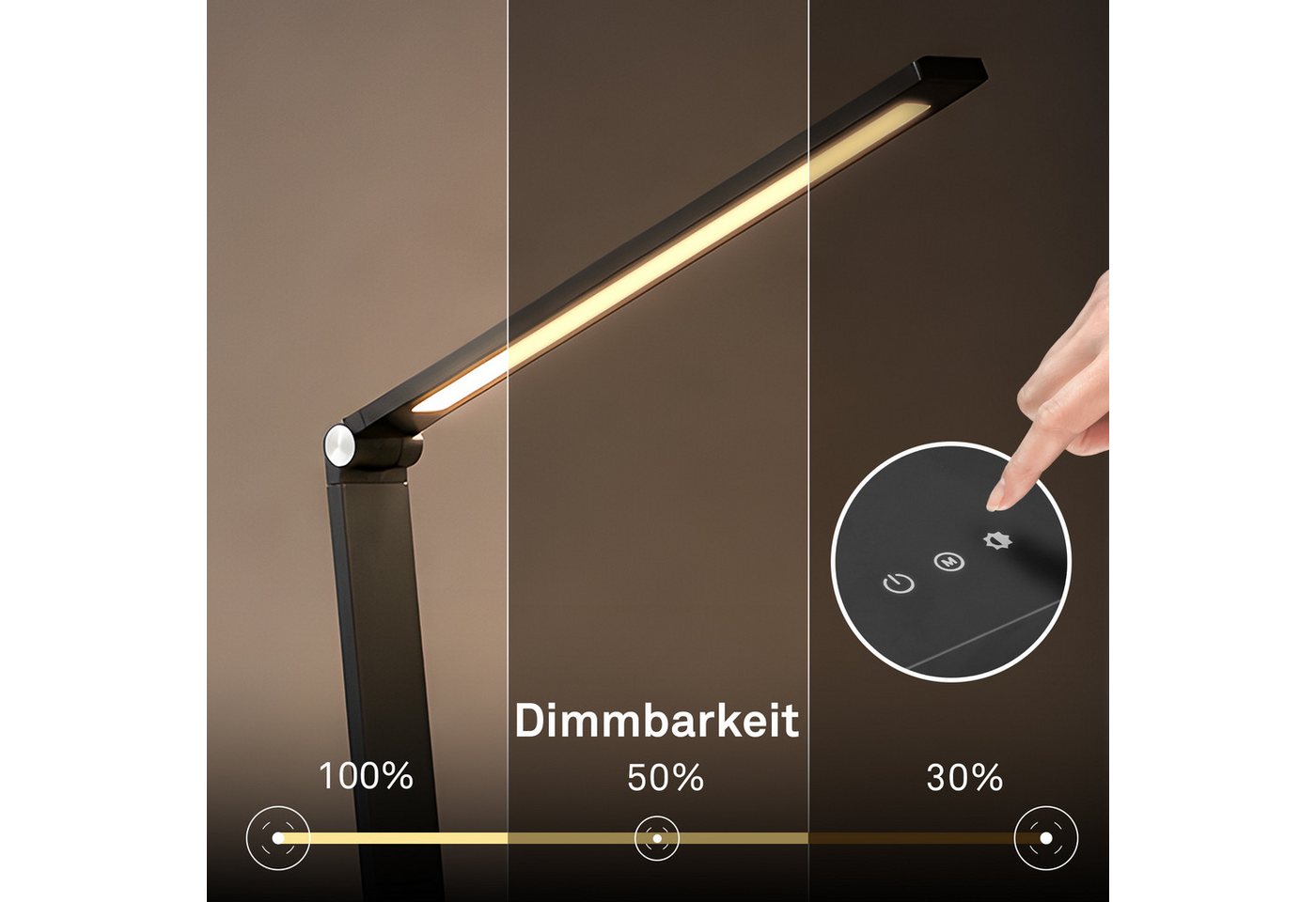 Briloner Led Schreibtischlampe Schwenkbar 38 Cm 4,8w 400lm 2700k-6500k Warmweiß Bis Tageslichtweiß Touchdimmer Schwarz - Tischlampe Leselampe Bürolampe Büro Bild 3