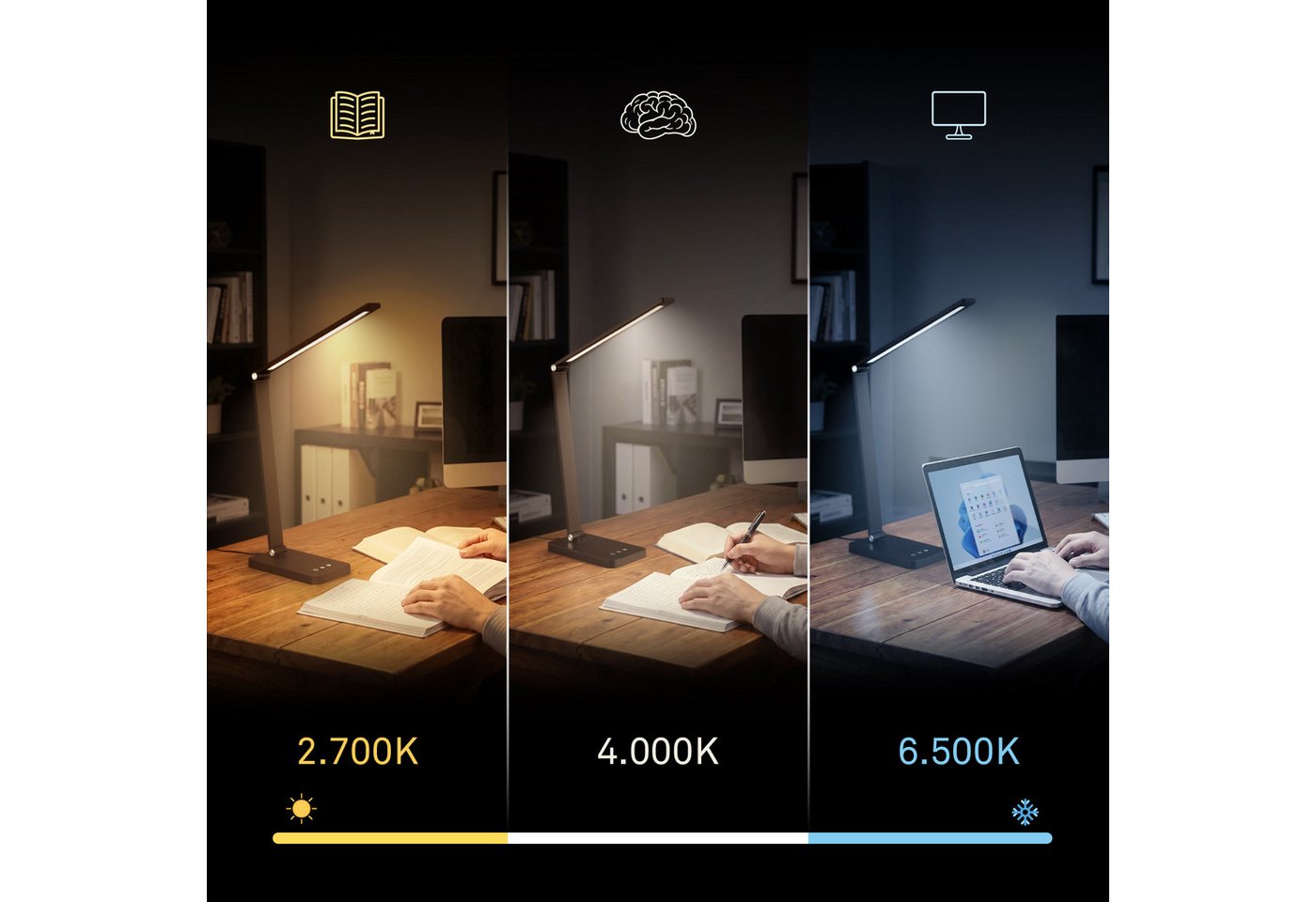 Briloner Led Schreibtischlampe Schwenkbar 38 Cm 4,8w 400lm 2700k-6500k Warmweiß Bis Tageslichtweiß Touchdimmer Schwarz - Tischlampe Leselampe Bürolampe Büro Bild 4