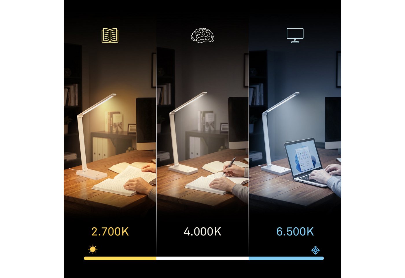 Briloner Led Schreibtischlampe Schwenkbar 38 Cm 4,8w 400lm 2700k-6500k Warmweiß Bis Tageslichtweiß Touchdimmer Weiß - Tischlampe Leselampe Bürolampe Büro Bild 3