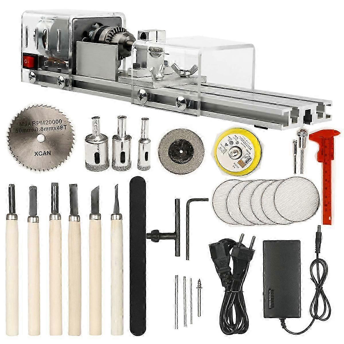 Mini-drehmaschine Diy-holzbearbeitungs-drehmaschine Fräsmaschine Schleif- Und Polierperlenbohrer-rotationswerkzeug-set Eu-stecker