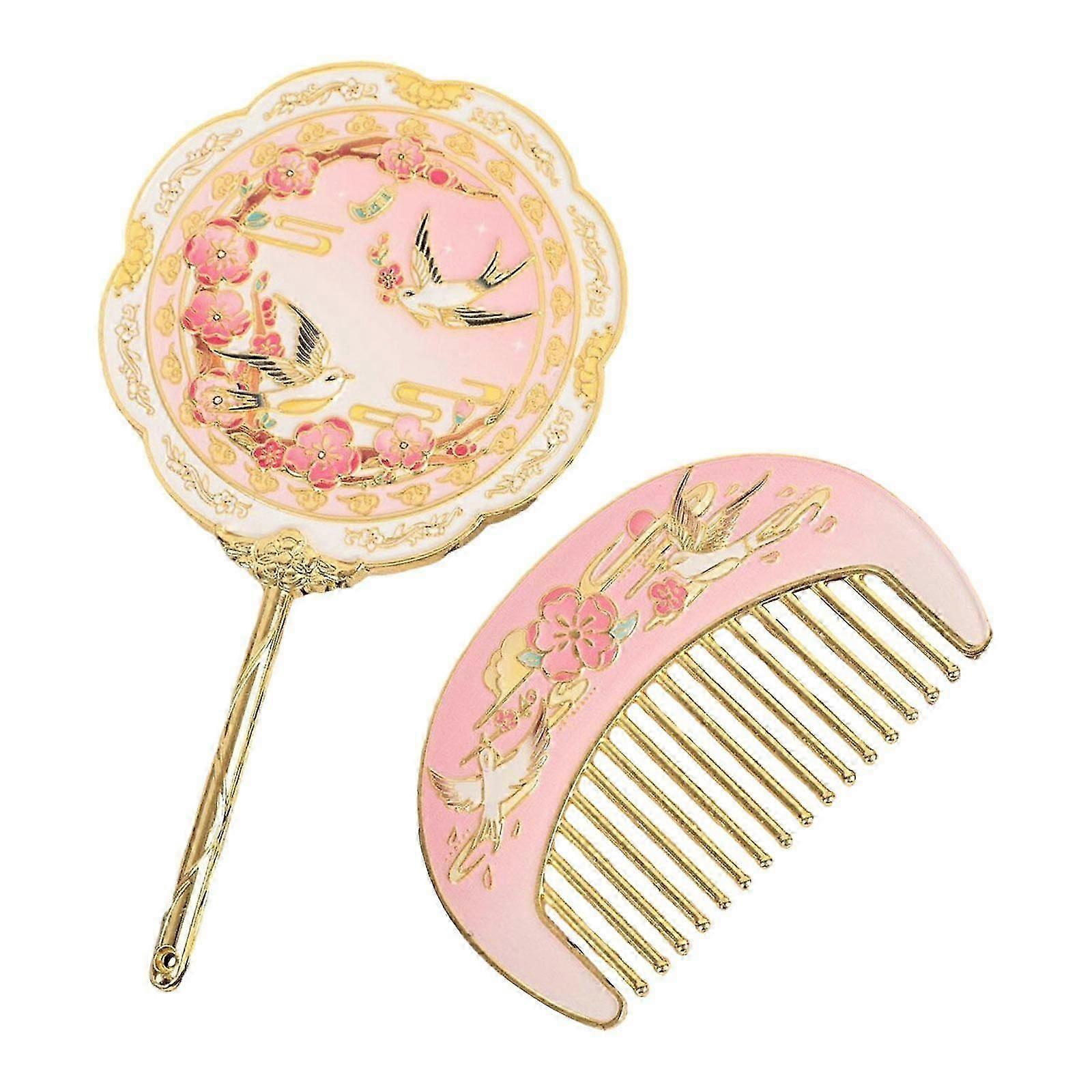 Handspiegel-set, Schminkspiegel Und Kamm Im Retro-design, Tragbare Haarbürste, Geschenk (stil B)
