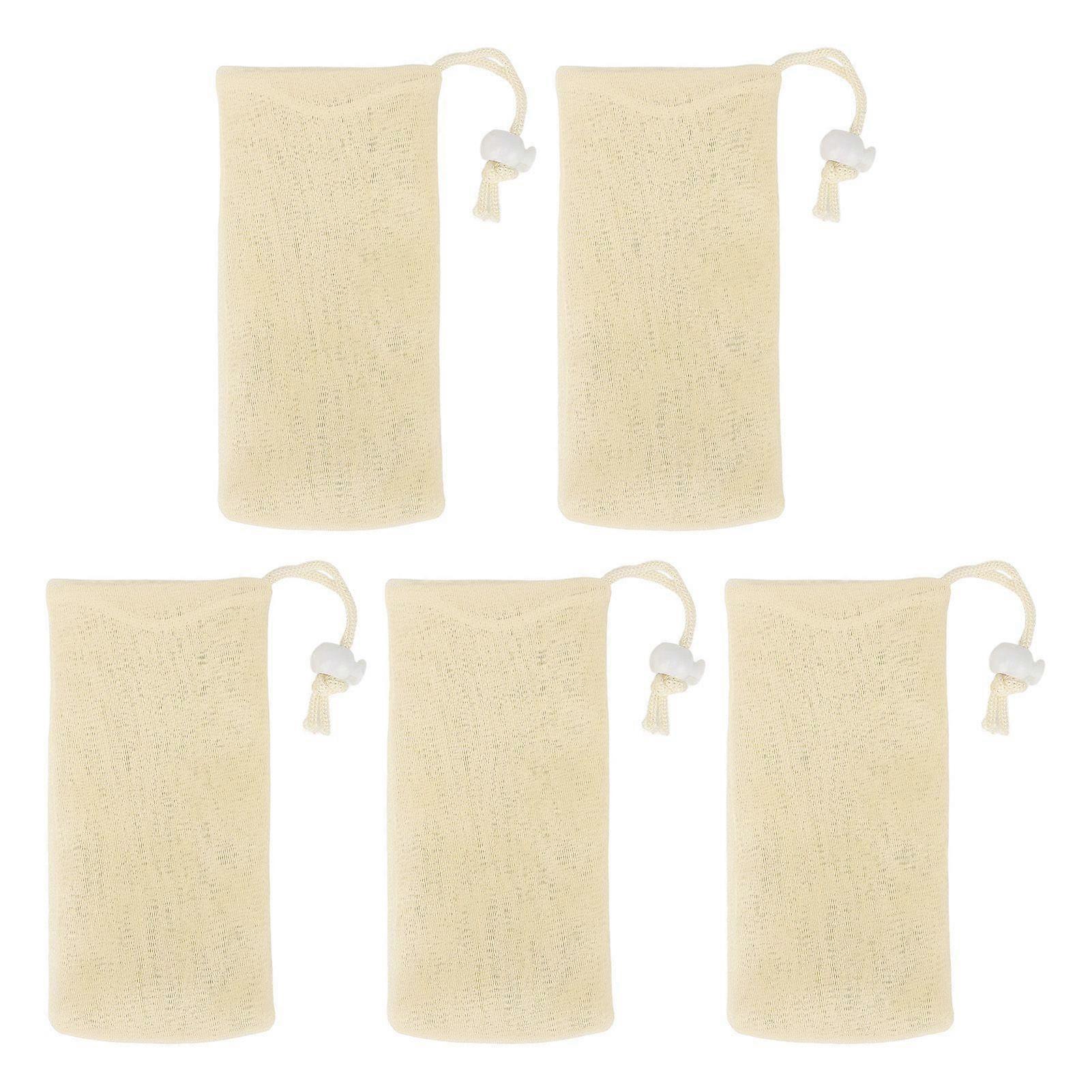 5 Stück Seifenbeutel Aus Weichem, Mehrlagigem Schaumstoffnetz Mit Kordelzug Für Badezimmer, Beige (ymmr)