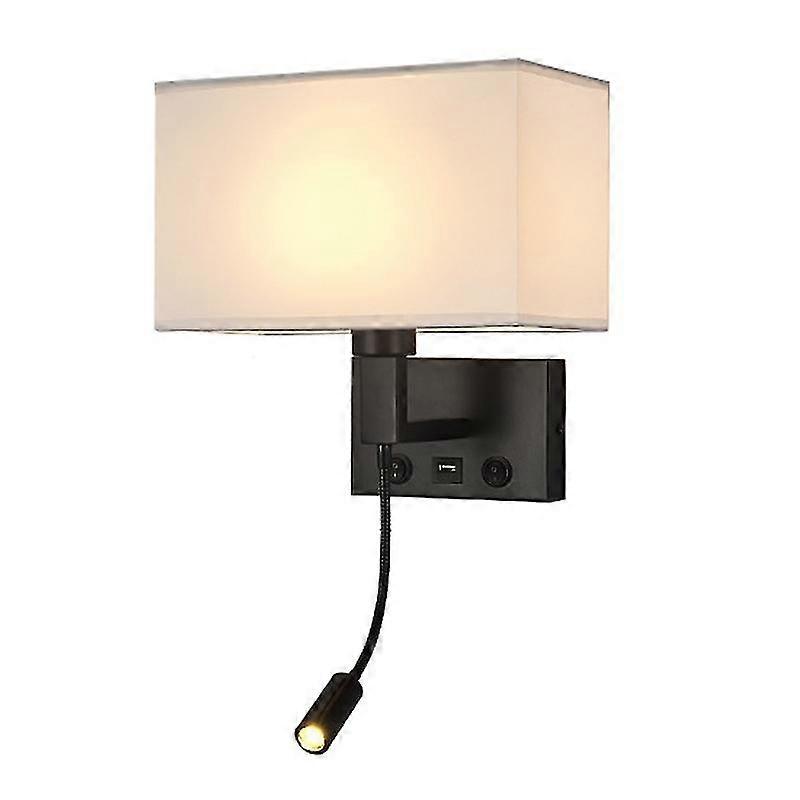 3104 5w Led-wandleuchte Für Bett Und Flur Mit Schwanenhals-spot Und Usb-anschluss - Schwarz / (schwarz-weiß-abdeckung, Warmes Licht)