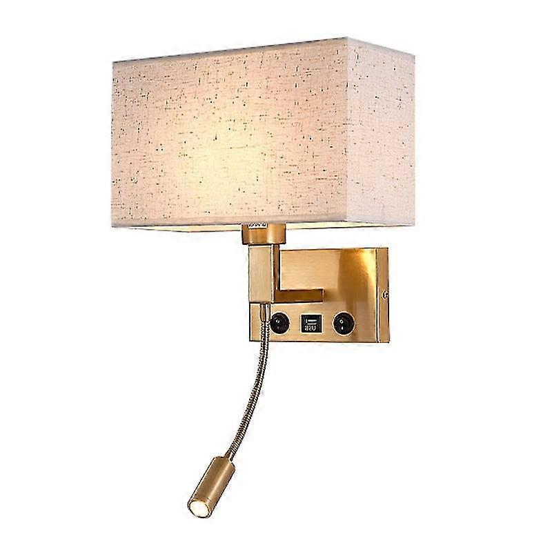 3104 5w Led-wandleuchte Für Bett Und Flur Mit Schwanenhals-spot Und Usb-anschluss - Schwarz / (kupferbeige Abdeckung, Warmes Licht)
