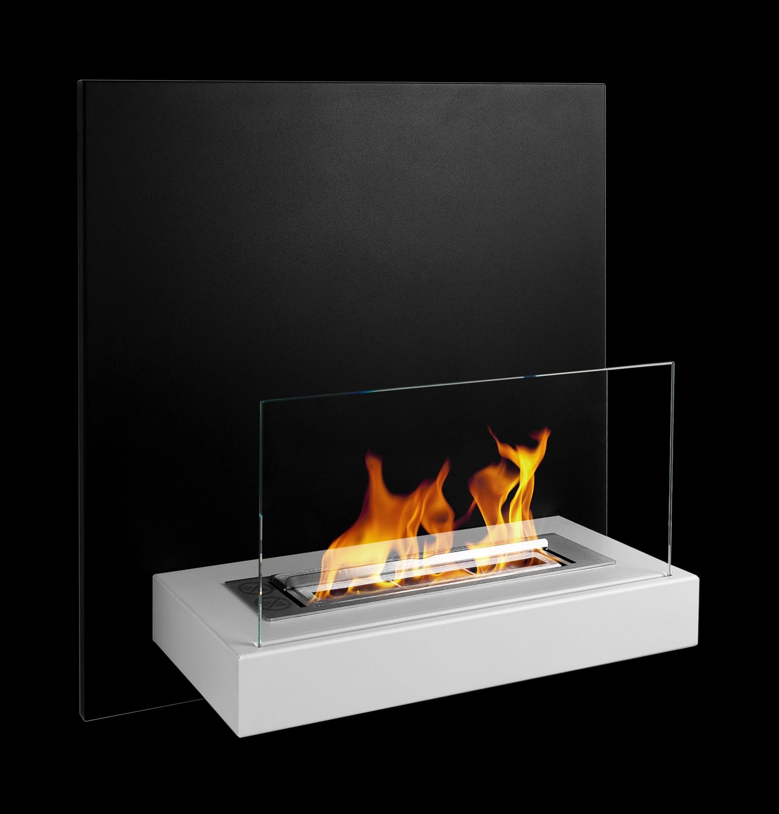 Bioethanol Wandkamin Board 45 × 47 Cm Mit Sicherheitsglas, Tüv-brenner 0,35 L, Schwarz/weiß Matt