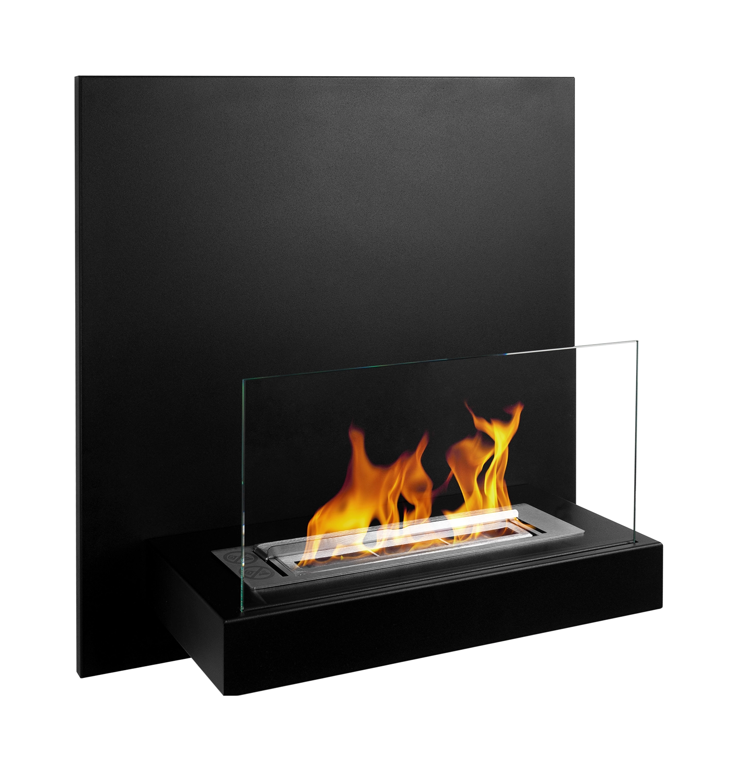 Bioethanol Wandkamin Board 45 × 47 Cm Mit Sicherheitsglas, Tüv-brenner 0,35 L, Schwarz/schwarz Matt