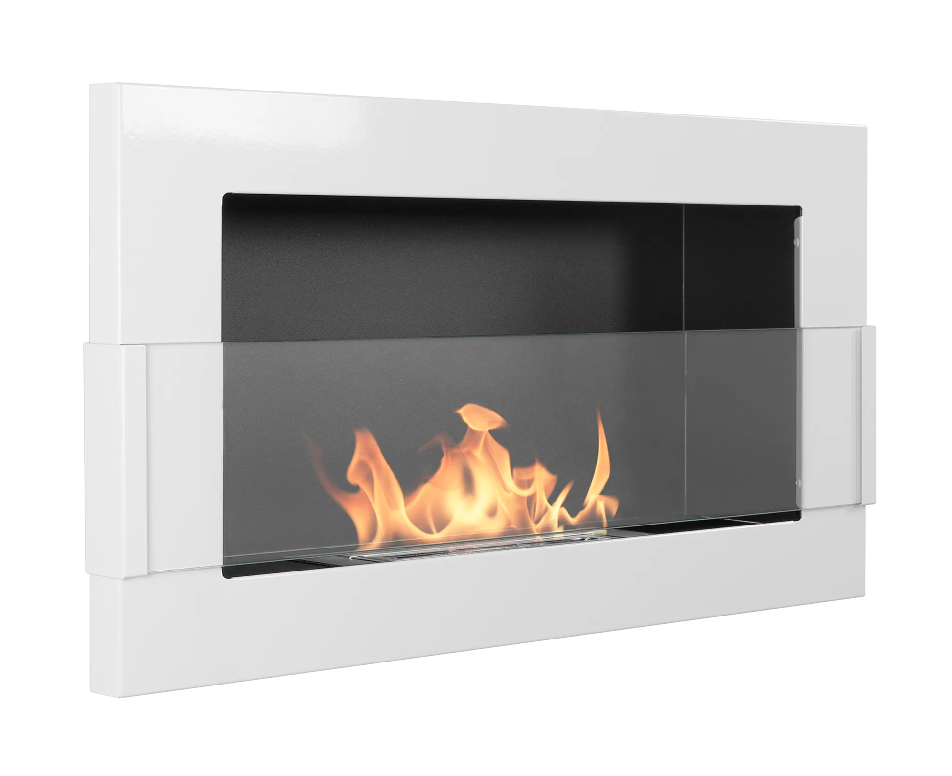 Bioethanol Wandkamin 65 × 40 Cm Mit Sicherheitsglas, Tüv-brenner 0,35 L, Weiß Hochglanz