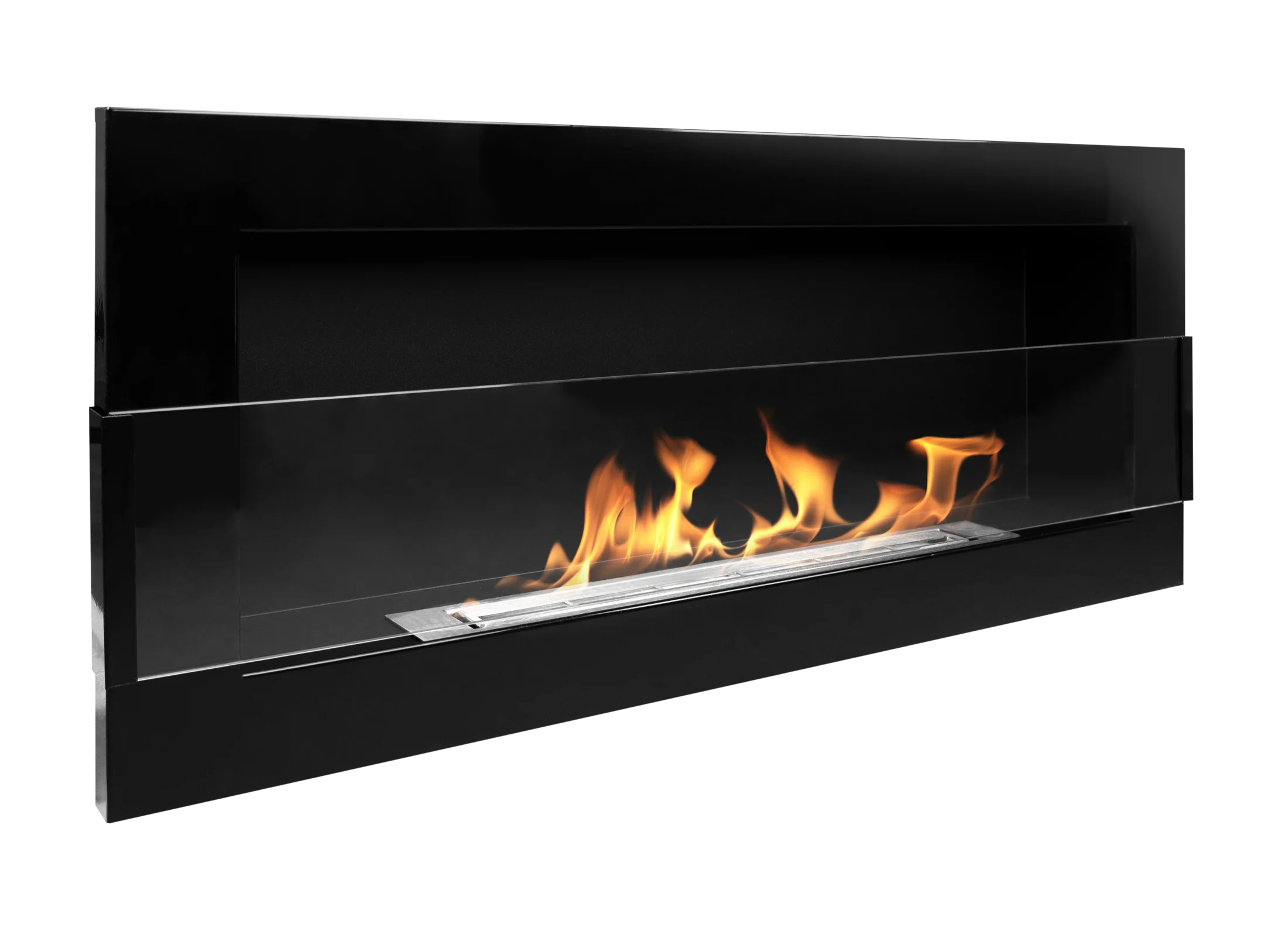 Bioethanol Wandkamin 90 × 40 Cm Mit Sicherheitsglas, Tüv-brenner 0,75 L, Schwarz Hochglanz