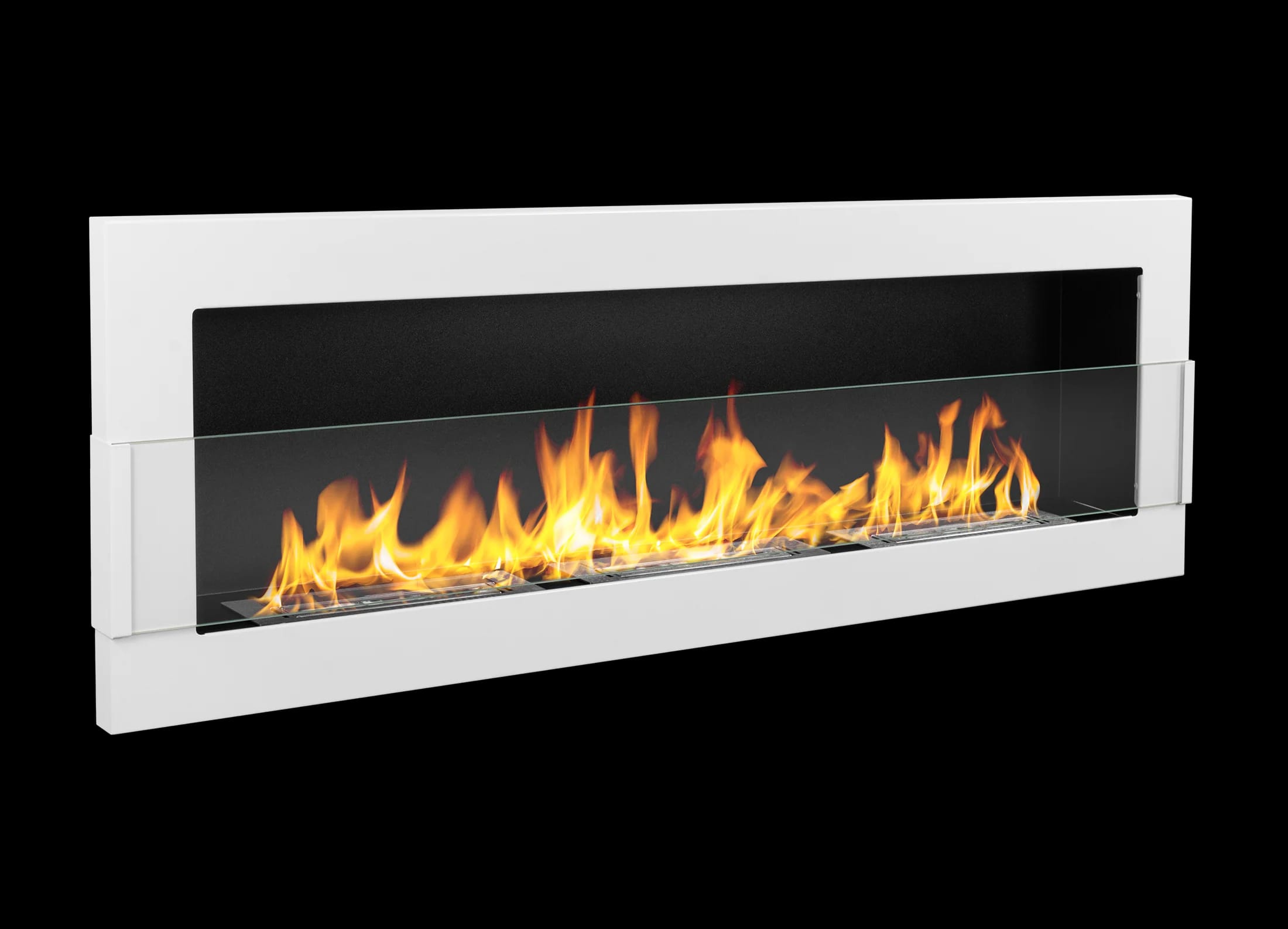Bioethanol Wandkamin 120 × 40 Cm Mit Sicherheitsglas, 3 Tüv-brenner, Weiß Hochglanz