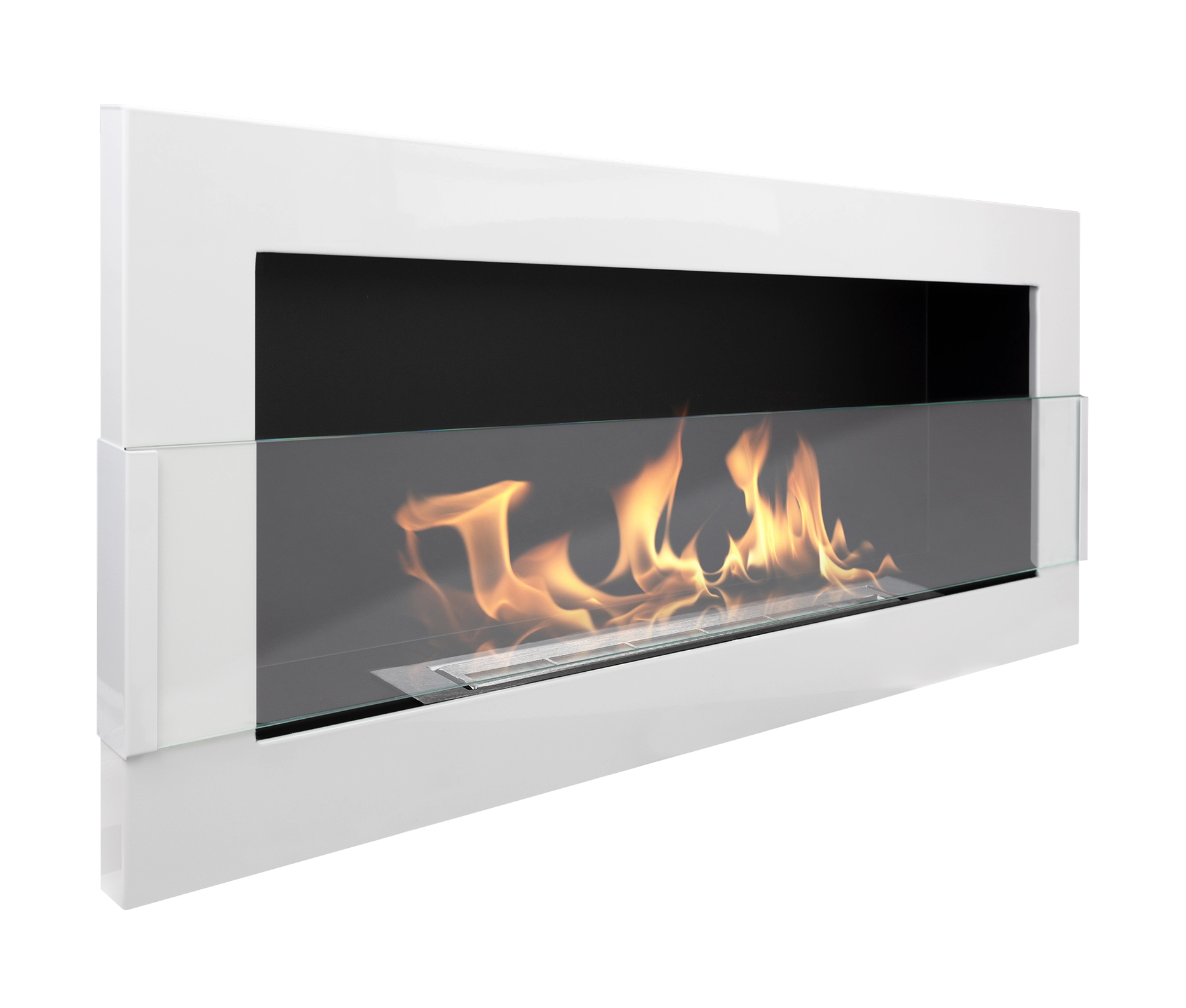 Bioethanol Wandkamin 90 × 40 Cm Mit Sicherheitsglas, Tüv-brenner 0,75 L, Weiß Hochglanz