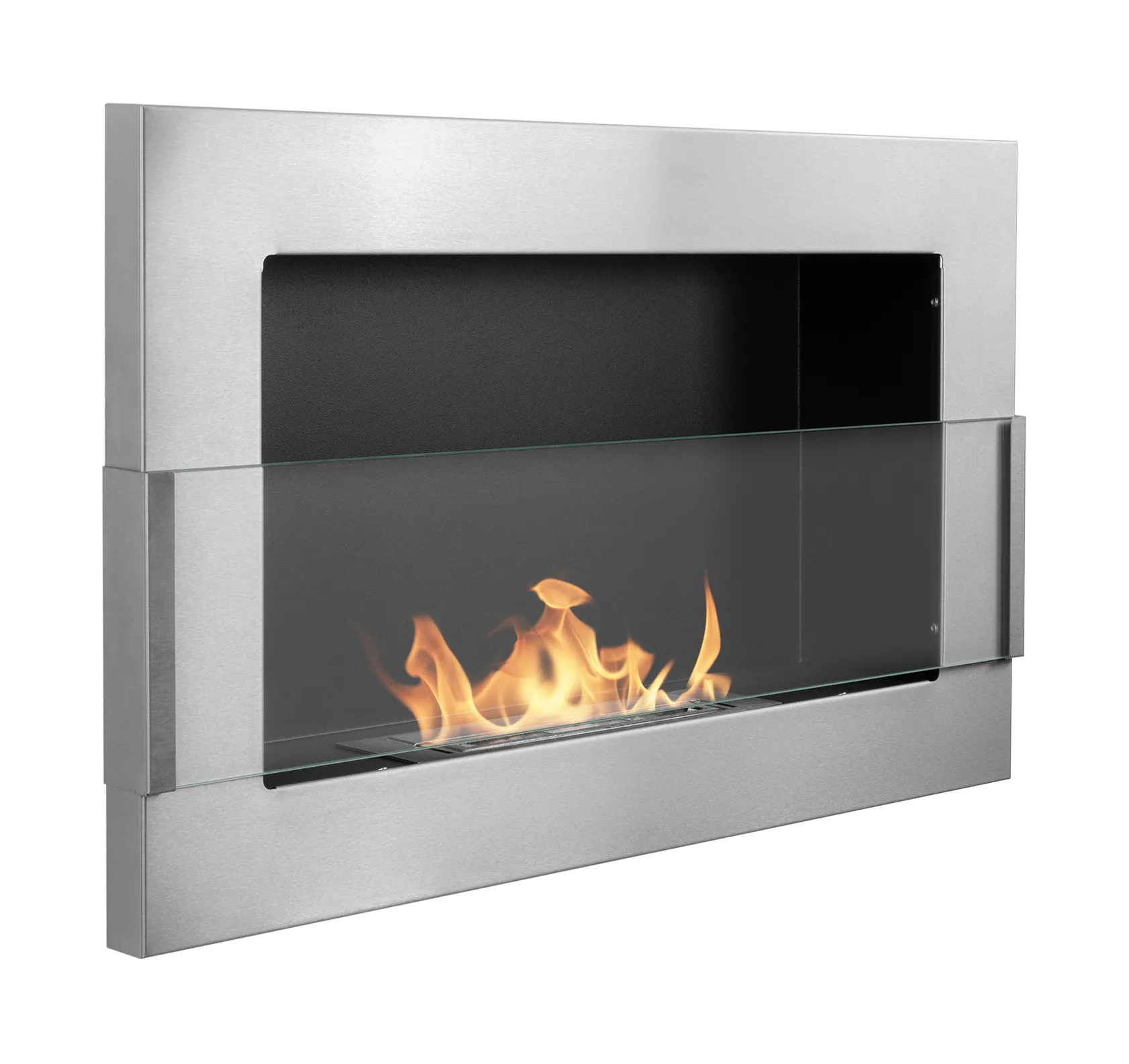 Bioethanol Wandkamin 65 × 40 Cm Mit Sicherheitsglas, Tüv-brenner 0,35 L, Edelstahl (inox)