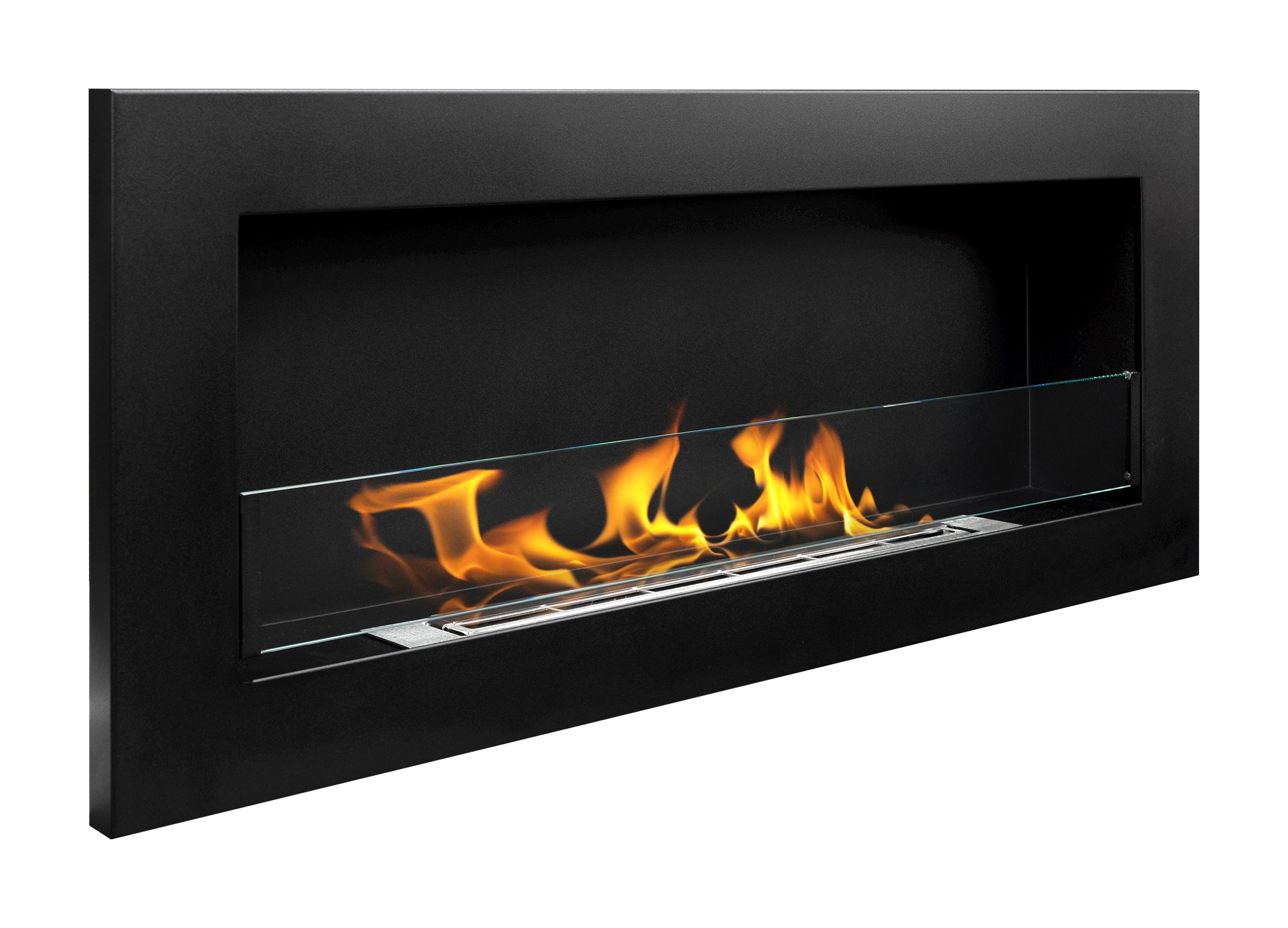 Bioethanol Wandkamin Slim 90 × 40 Cm Mit Sicherheitsglas, Tüv-brenner 0,75 L, Schwarz Struktur Matt