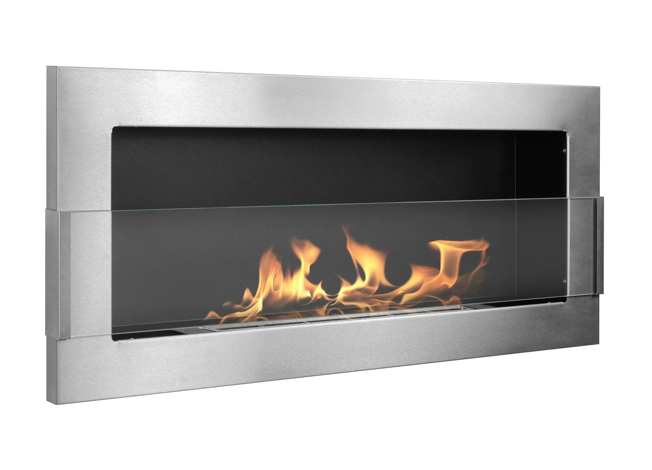 Bioethanol Wandkamin 90 × 40 Cm Mit Sicherheitsglas, Tüv-brenner 0,75 L, Edelstahl (inox)