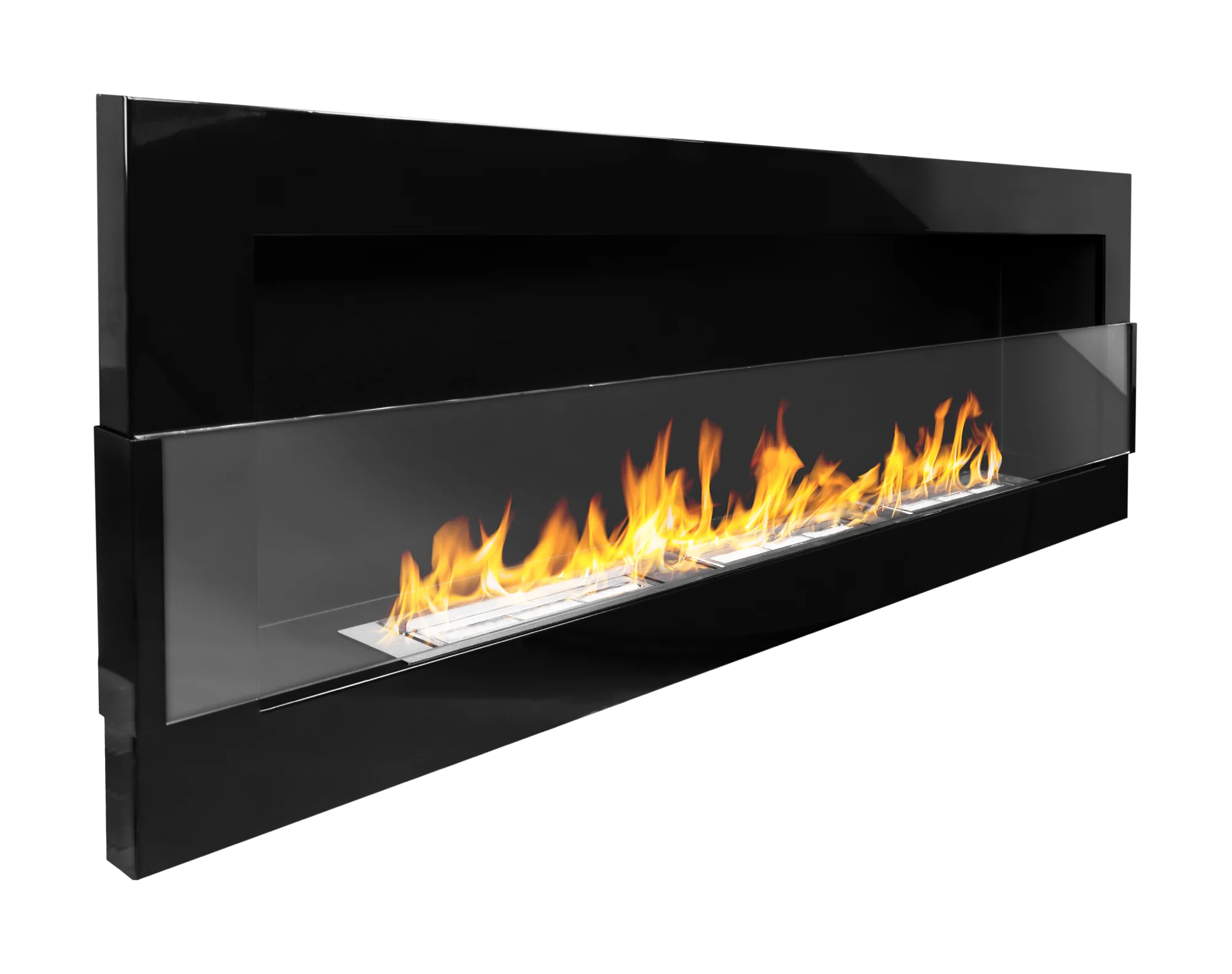 Bioethanol Wandkamin 120 × 40 Cm Mit Sicherheitsglas, 3 Tüv-brenner, Schwarz Hochglanz