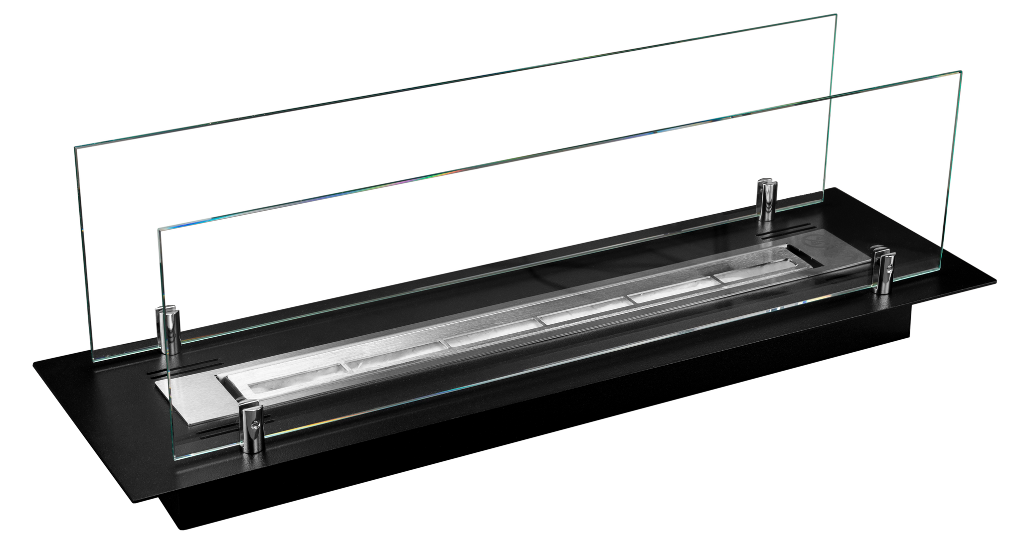 Bioethanol Einbaukamin 65 Cm Mit Sicherheitsglas, 0,75 L Brenner Mit Durchgehender Flammenlinie, Schwarz Matt, Tüv-zertifiziert
