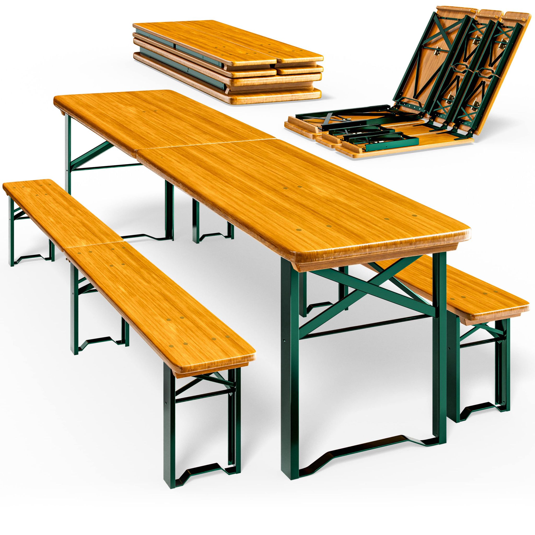 Casaria® 4er Set Bierzeltgarnitur 220cm Klappbar Stabil 2x Bierbank 1x Breiter Tisch Holz Biertisch Festzeltgarnitur Gartenmöbel Party Biergarnitur