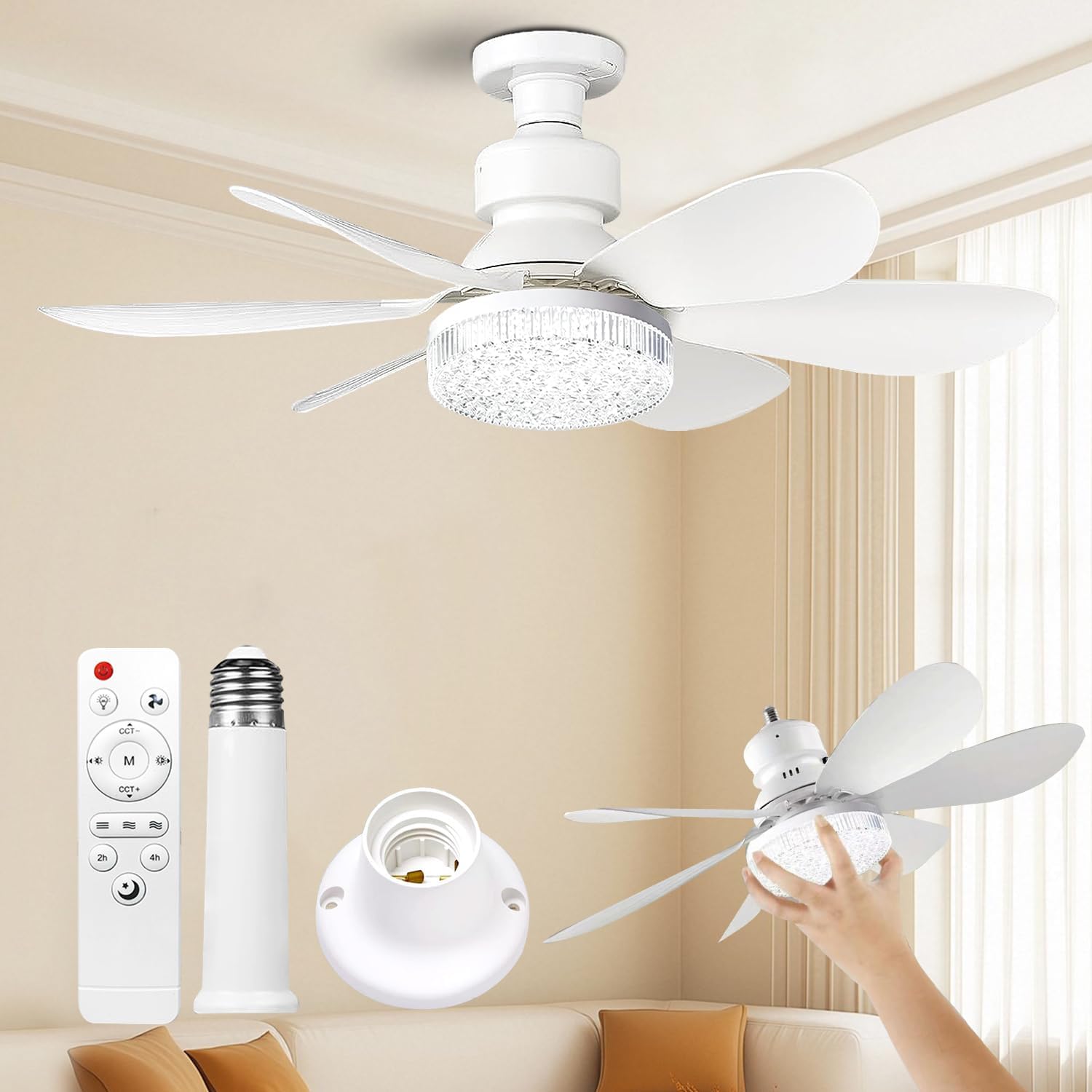 Deckenventilator Mit Licht Und Fernbedienung, 52 Cm 30 W, 1800 Lumen, 3000–6500 K, 3 Farben Und 3 Geschwindigkeitsstufen, Mit E27-fassung, Kleines Modell Für Schlafzimmer Und Küche