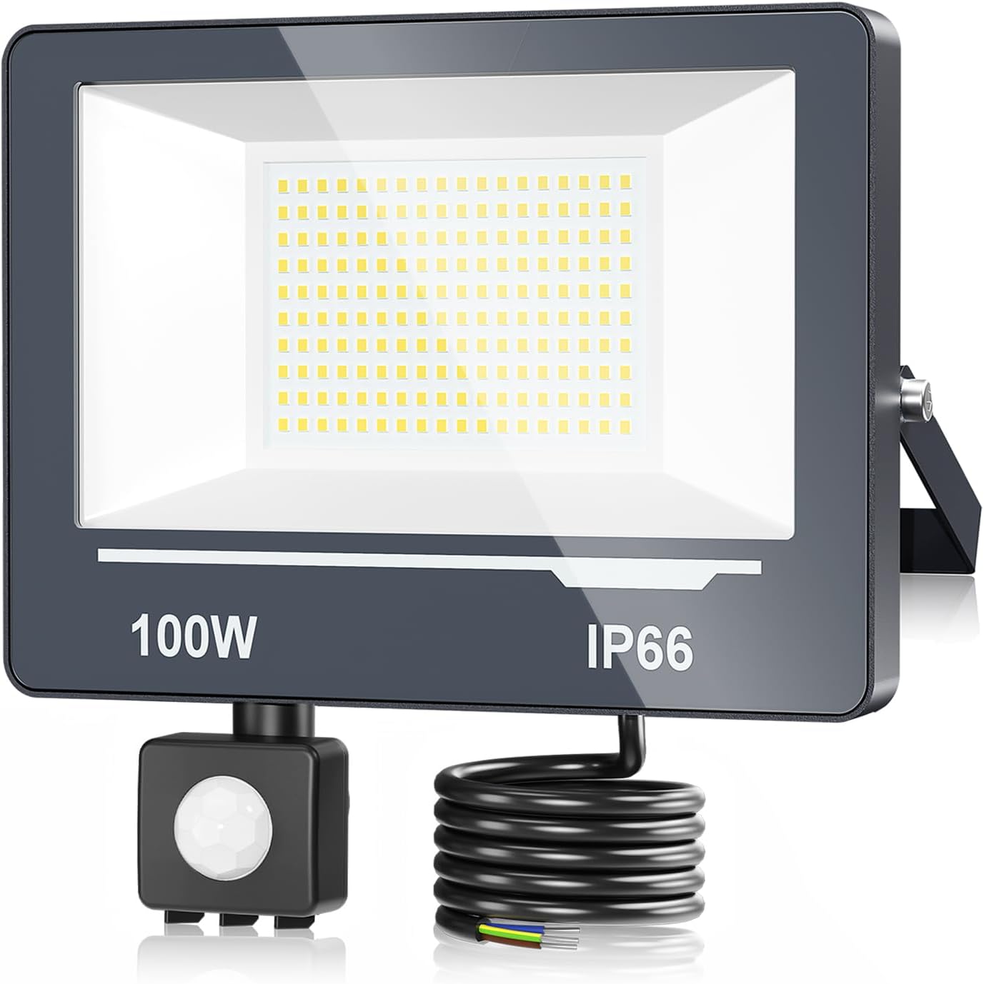100-w-led-außenstrahler Mit Bewegungsmelder, 10.000 Lm Ultraheller Led-fluter Mit Sensor, 6500 K Kaltweiß, Ip66 Wasserdicht, Außenleuchte Für Garten/terrasse, 1 Stück