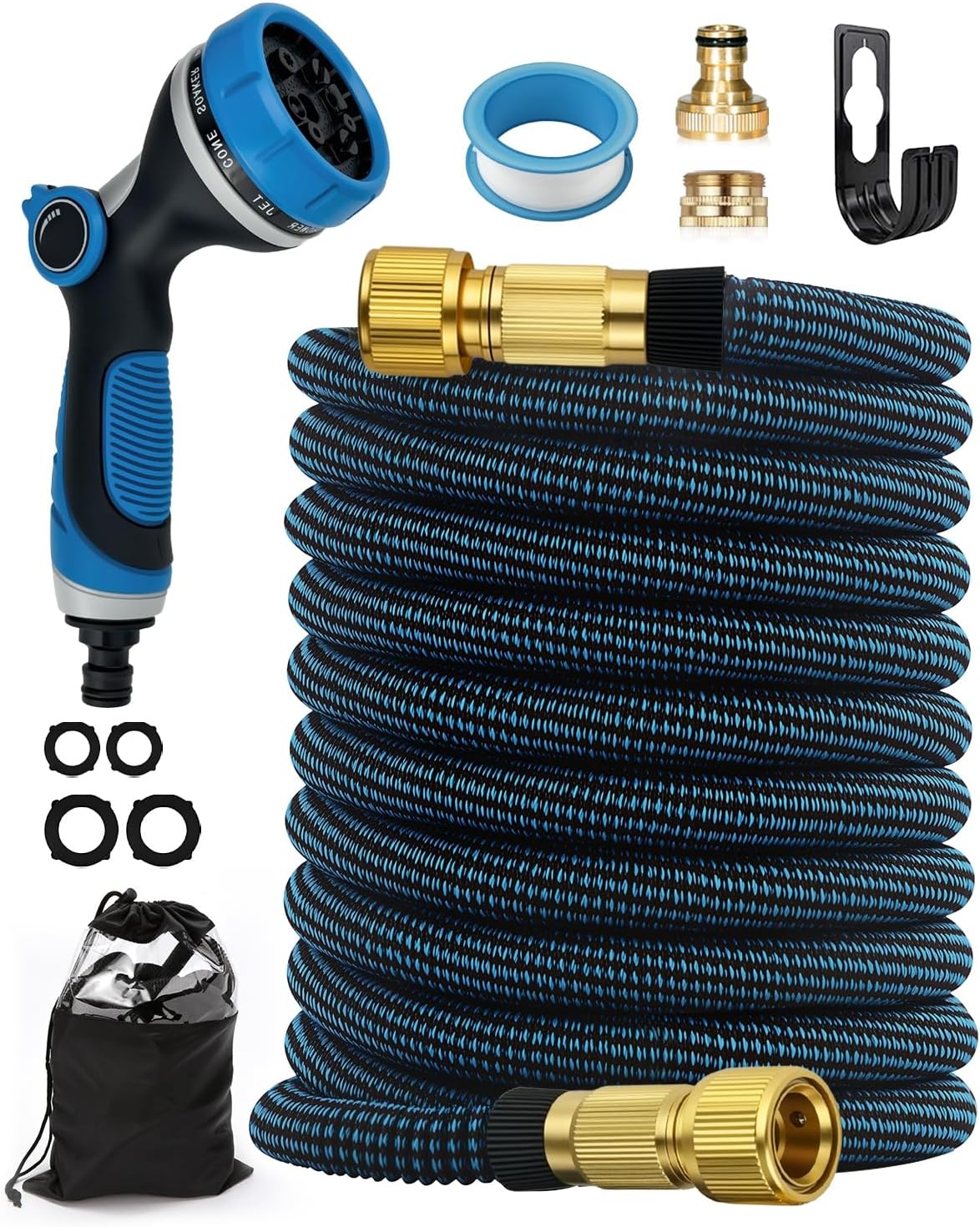 15 M Langer, Dehnbarer Gartenschlauch, Knickfest Und Flexibel, Mit 10-funktions-spritzpistole, 3/4"- Und 1/2"-messinganschlüssen, Leichter Gartenschlauch Zum Bewässern, Waschen Und Für Die Gartenpfleg